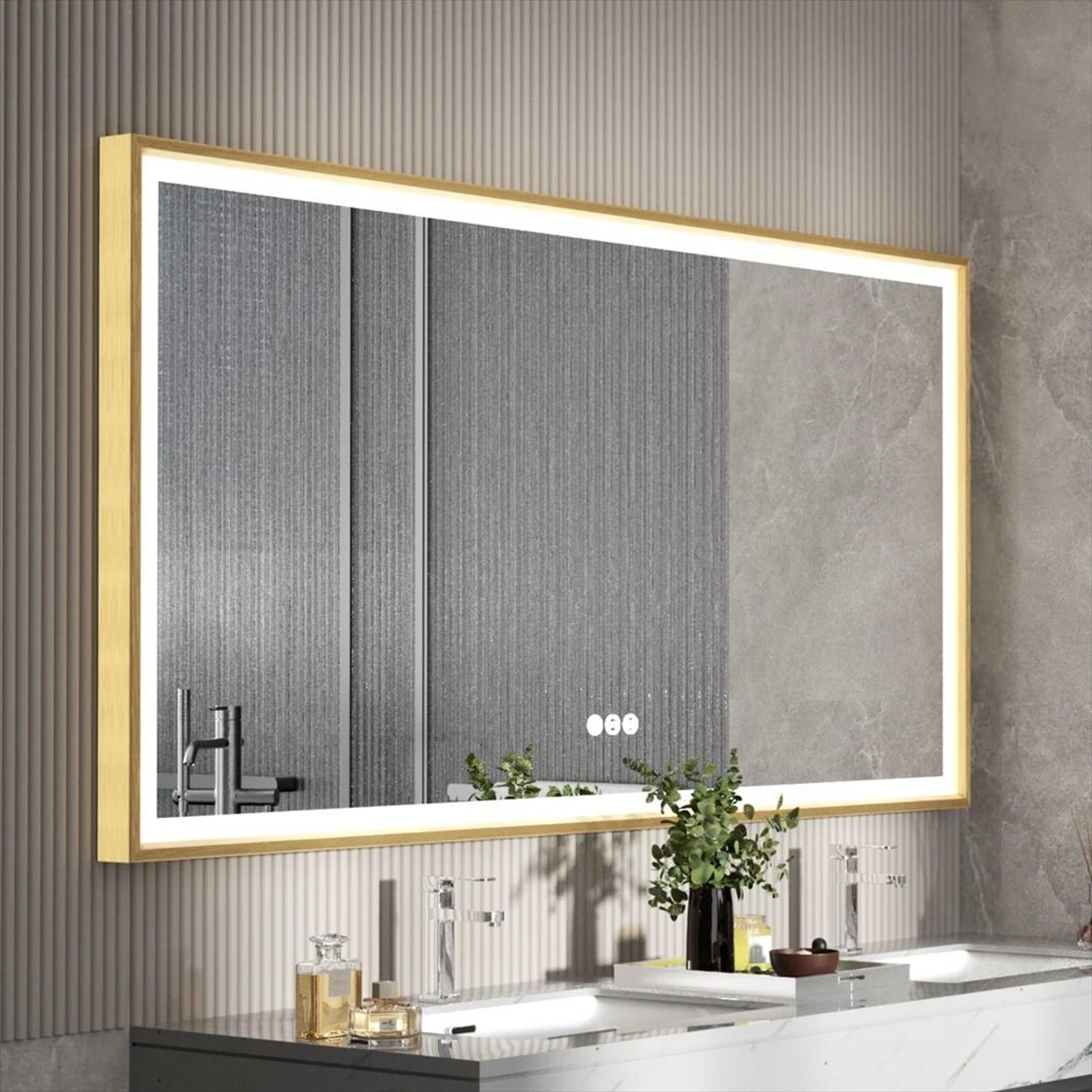 large aluminum frame led bathroom vanity mirror with defogger & 3 color modes