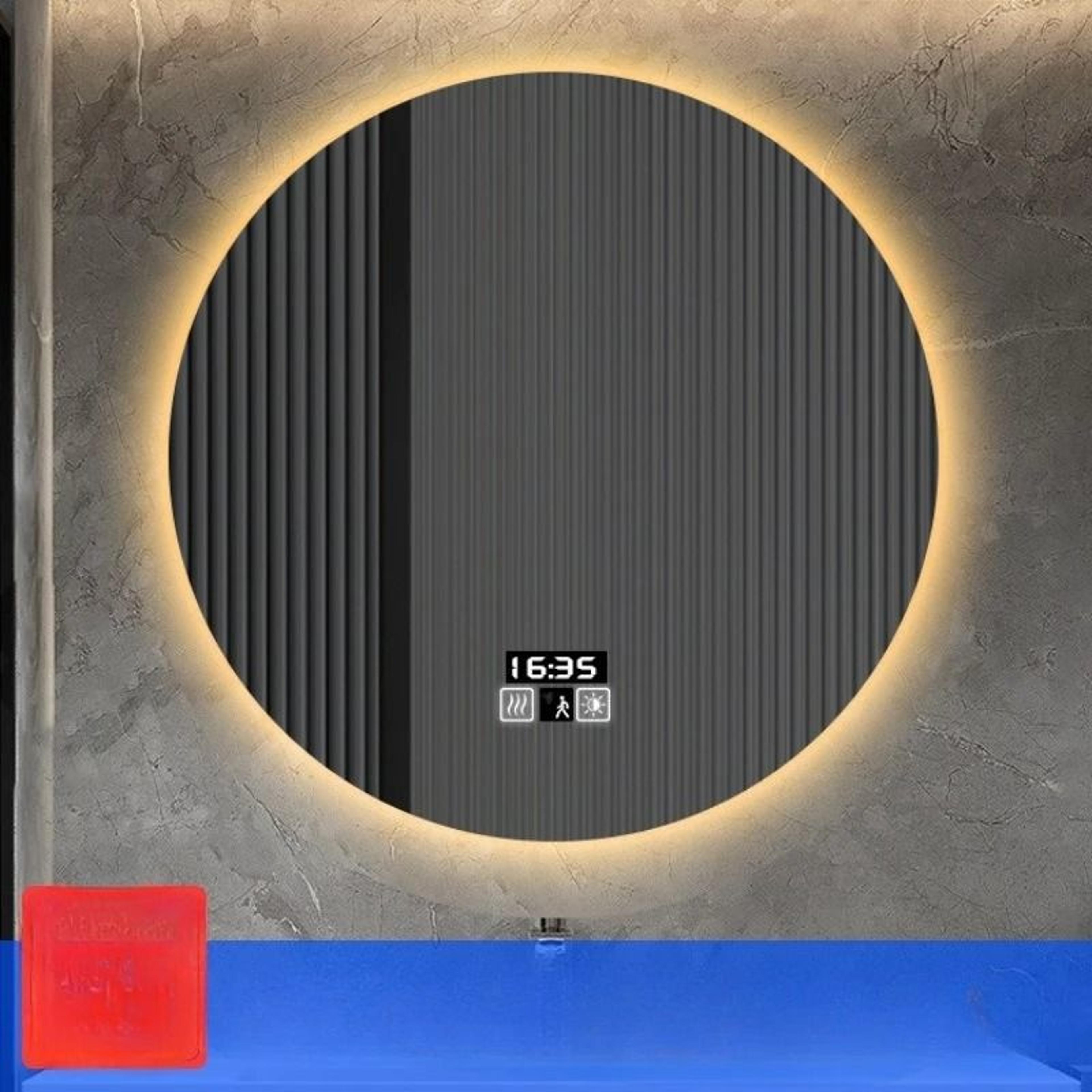 fashion hotel round smart led backlit anti-fog wall mirror
