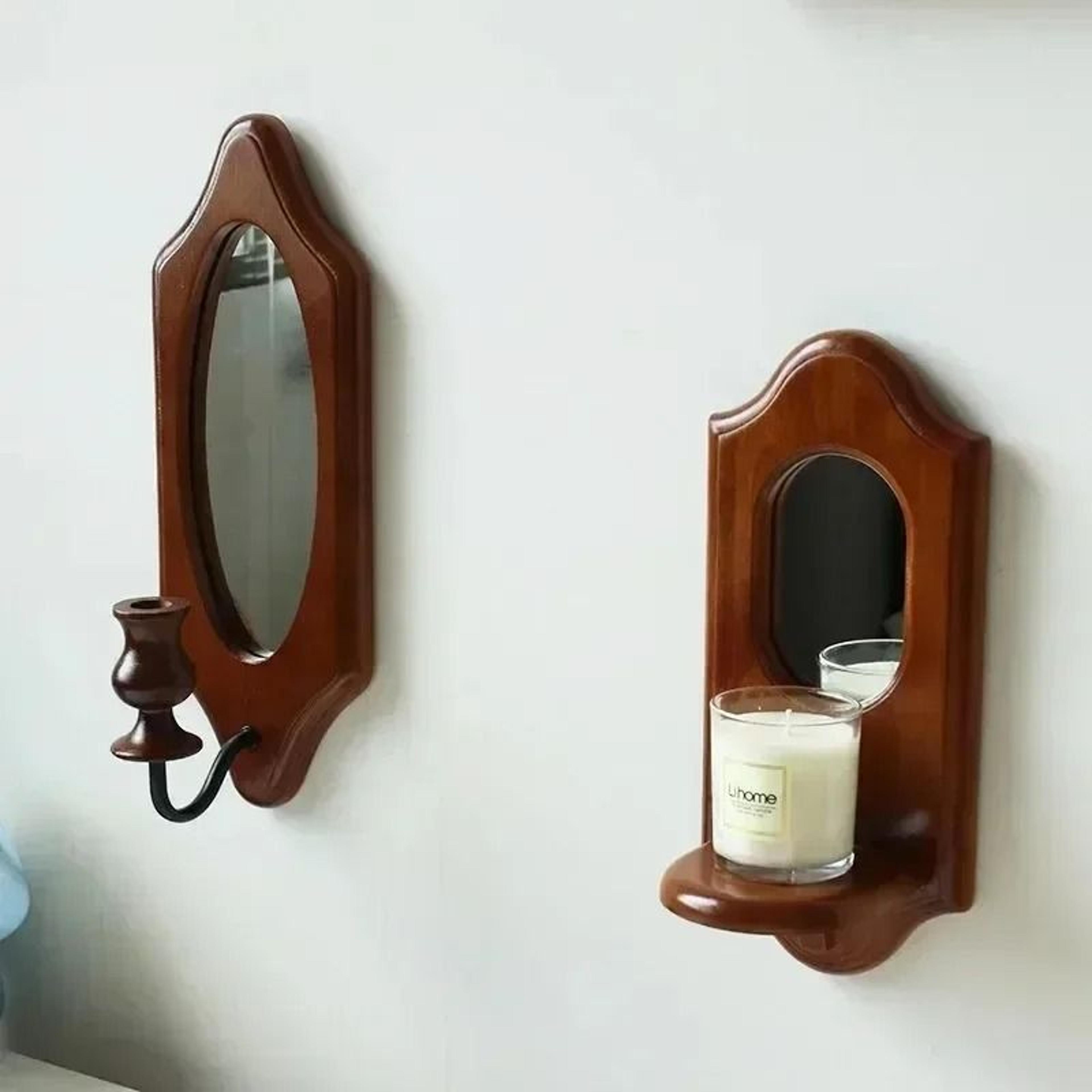 vintage solid wood retro decorative wall mirror