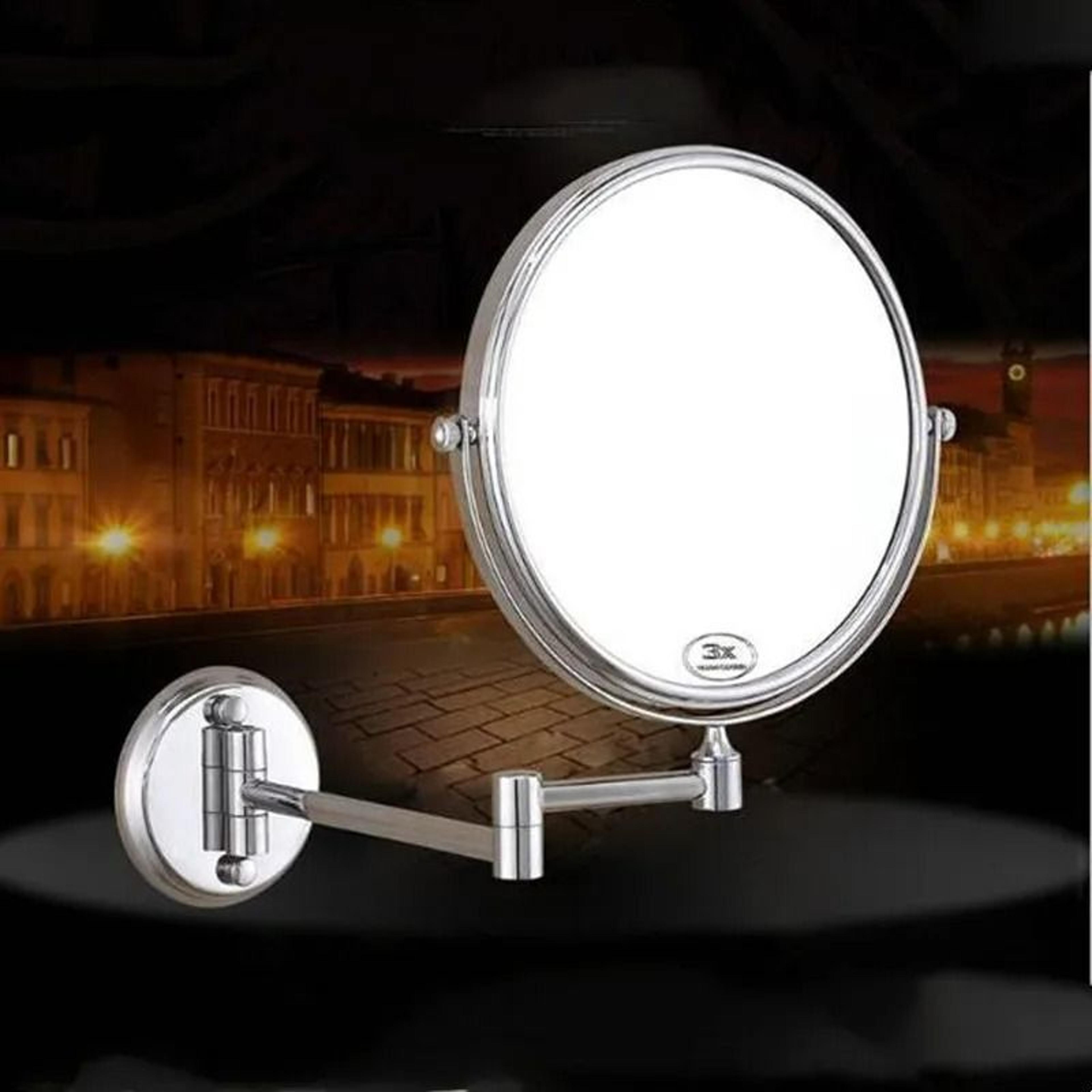 dual-sided swivel chrome makeup vanity mirror with 3x zoom
