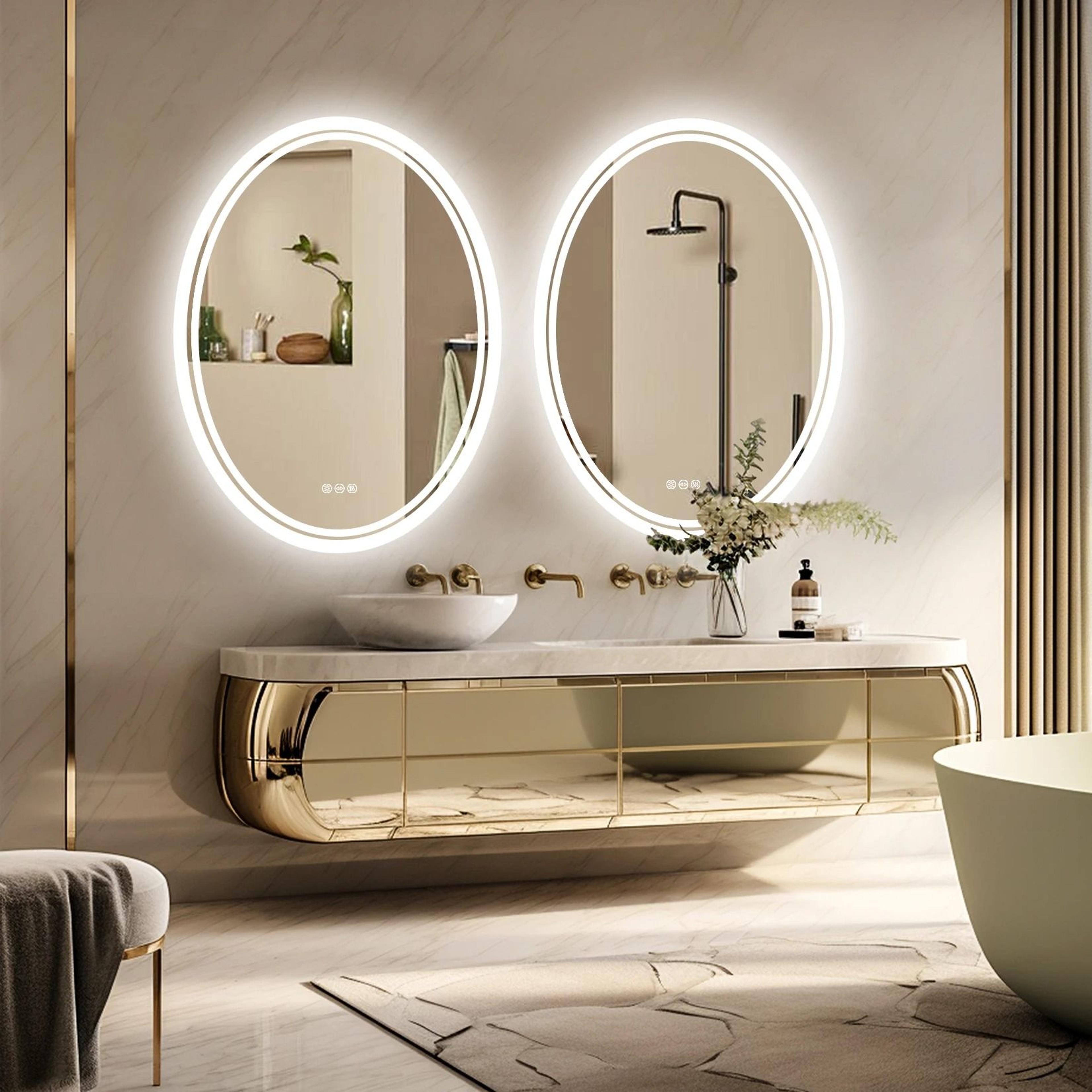 round led backlit bathroom vanity mirror with defogger & dimmable lights
