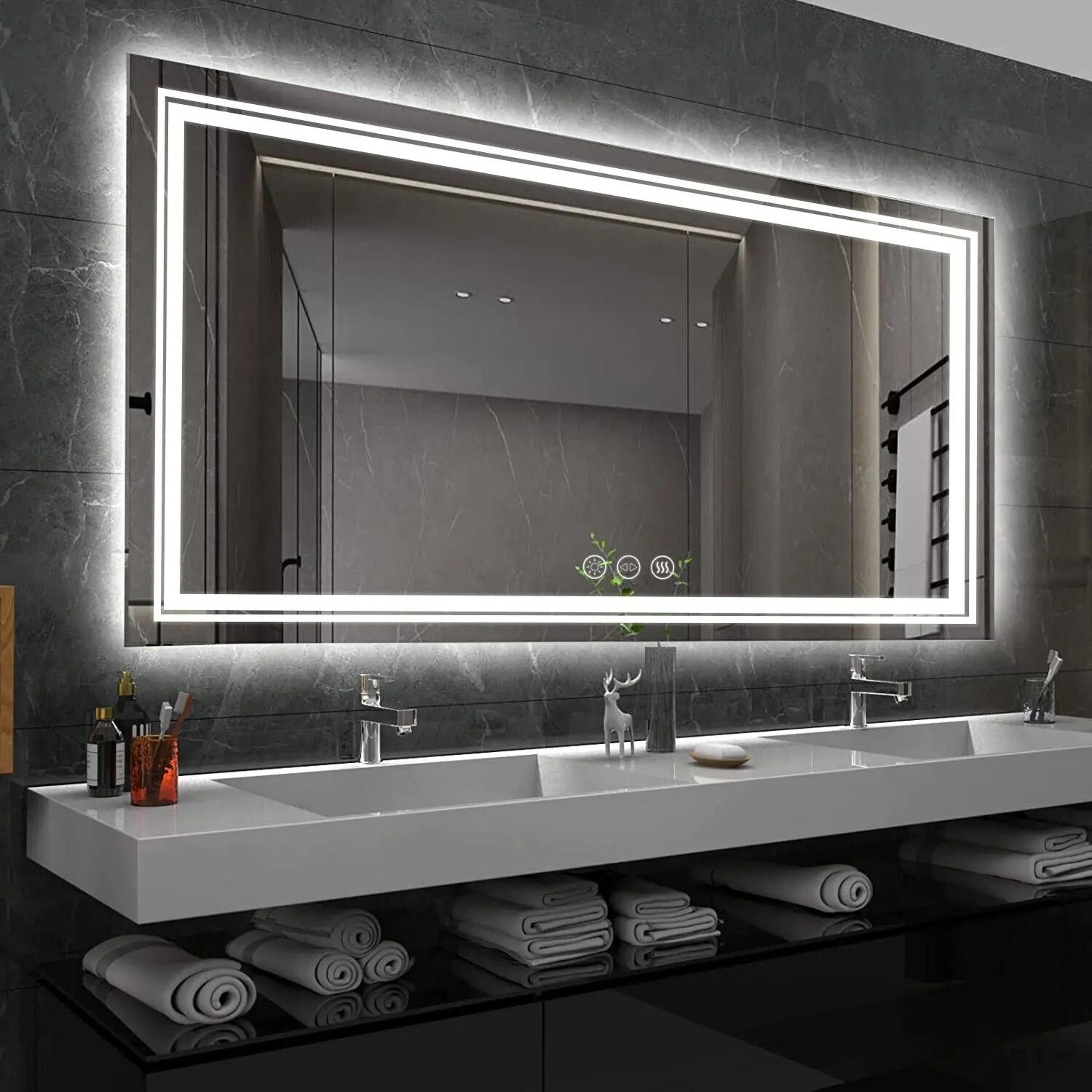 extra large dual frontlit & backlit rectangular led vanity mirror with defogger
