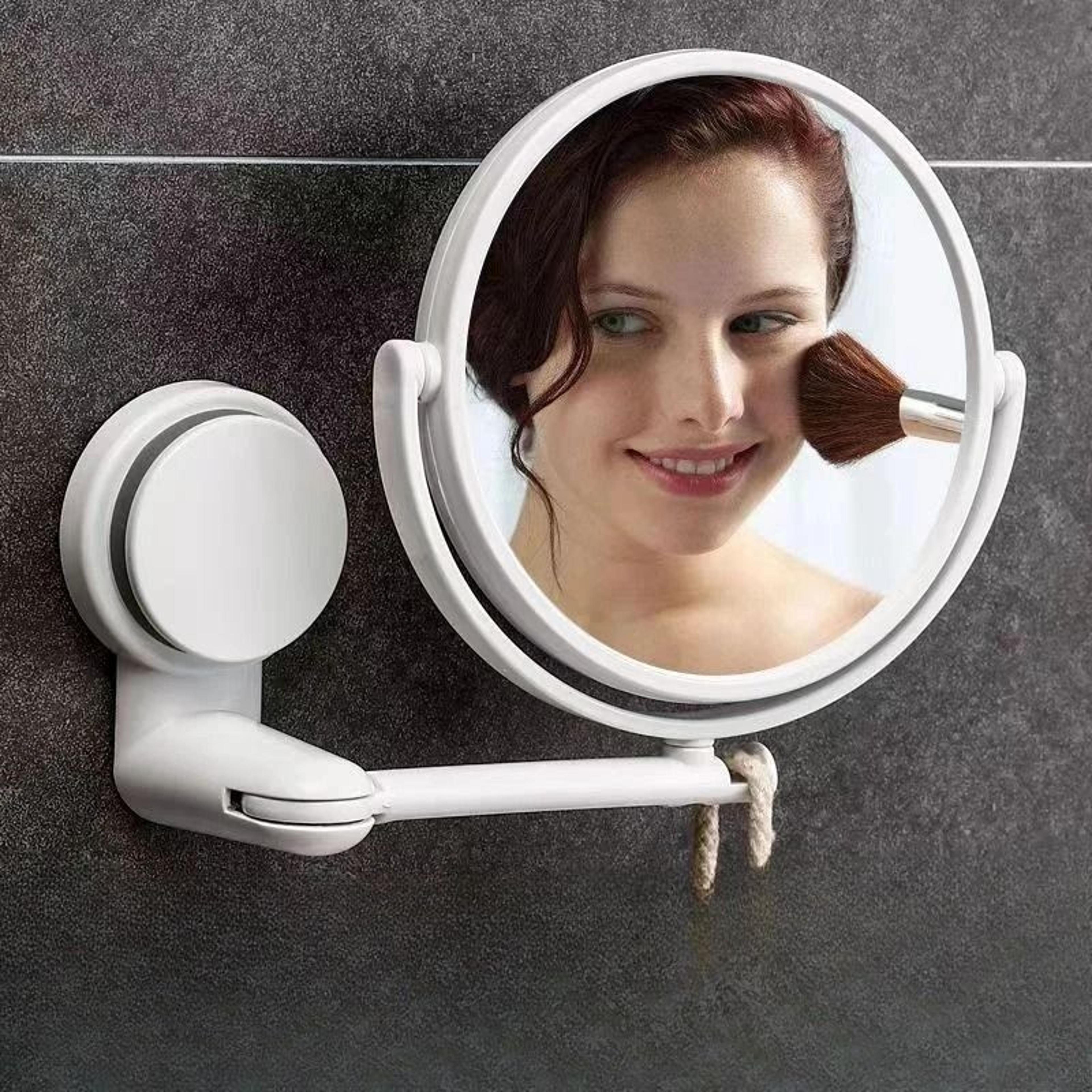 drill-free dual-sided extendable swivel suction arm makeup mirror