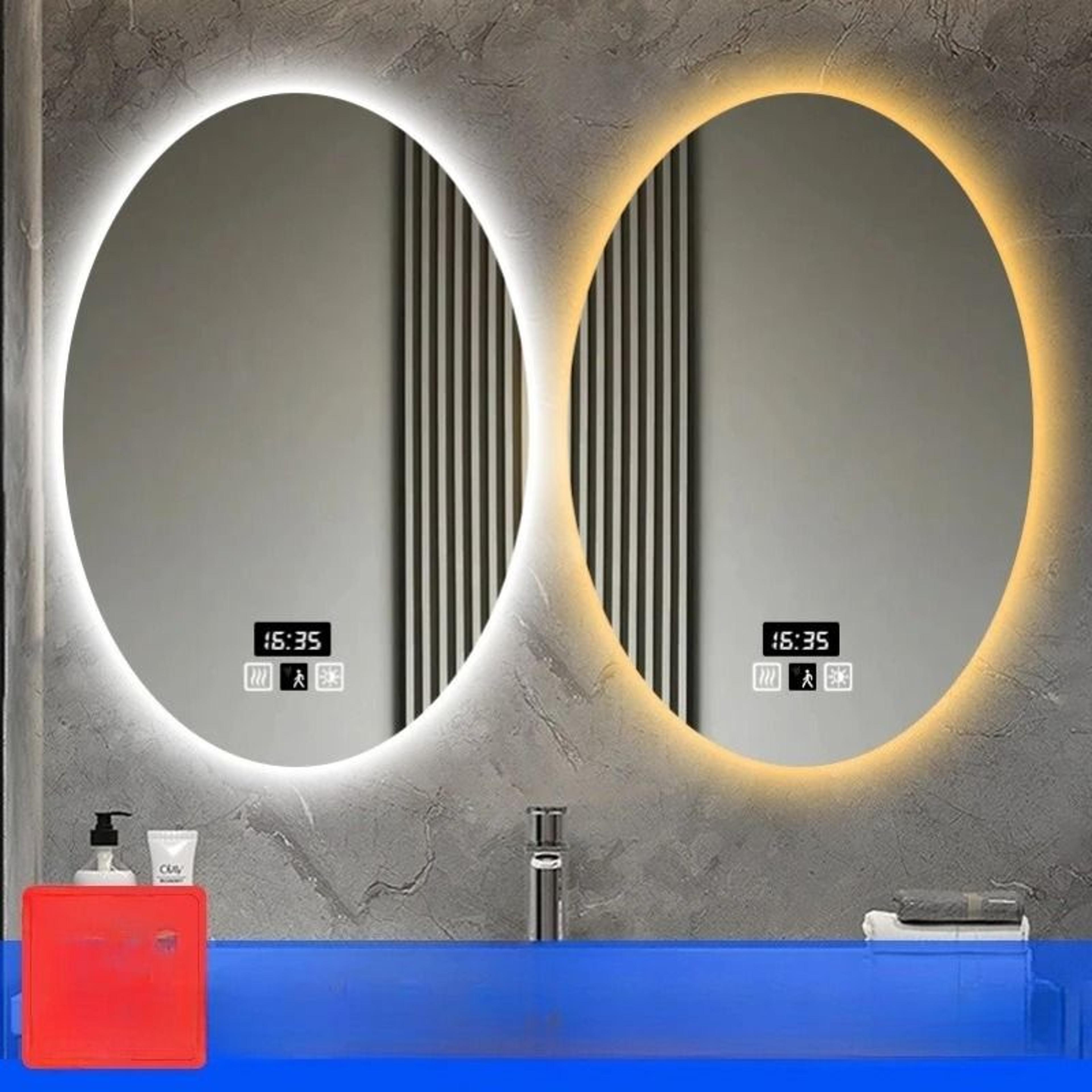 smart hotel-grade oval led bathroom vanity mirror with motion sensor & defogger