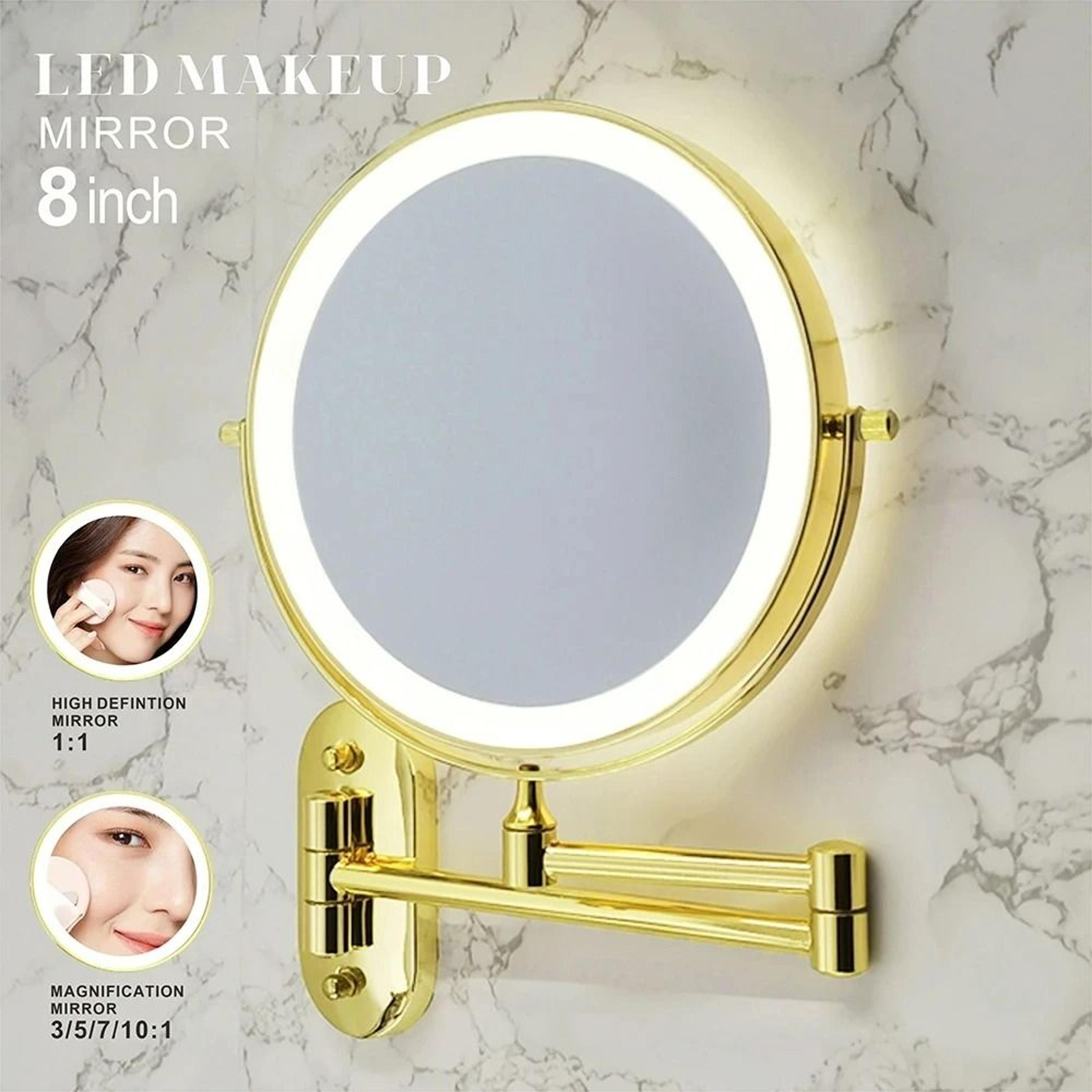 8-inch gold wall-mounted led makeup mirror with usb charging & magnification