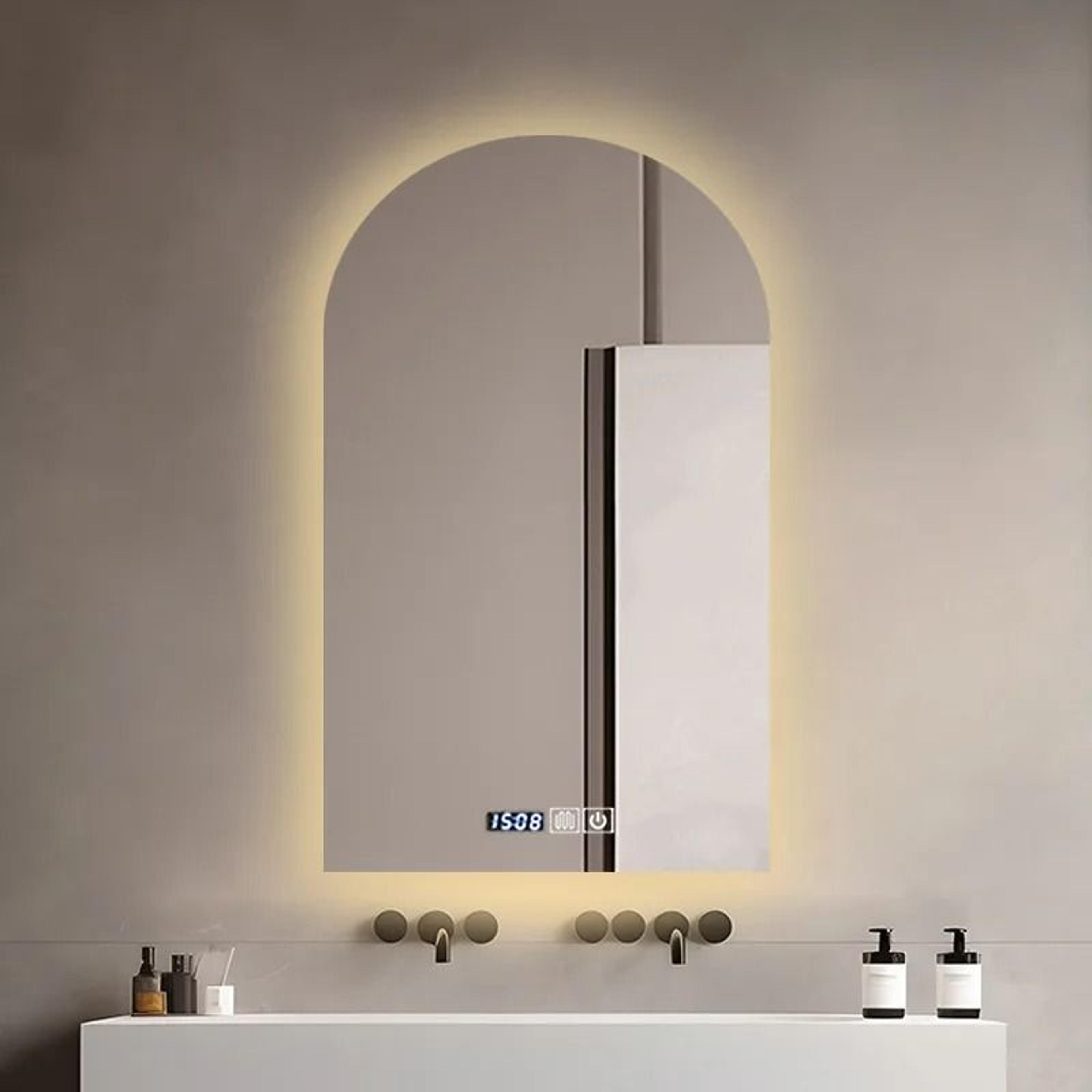 arch u-shaped smart led bathroom vanity mirror with ambient backlighting
