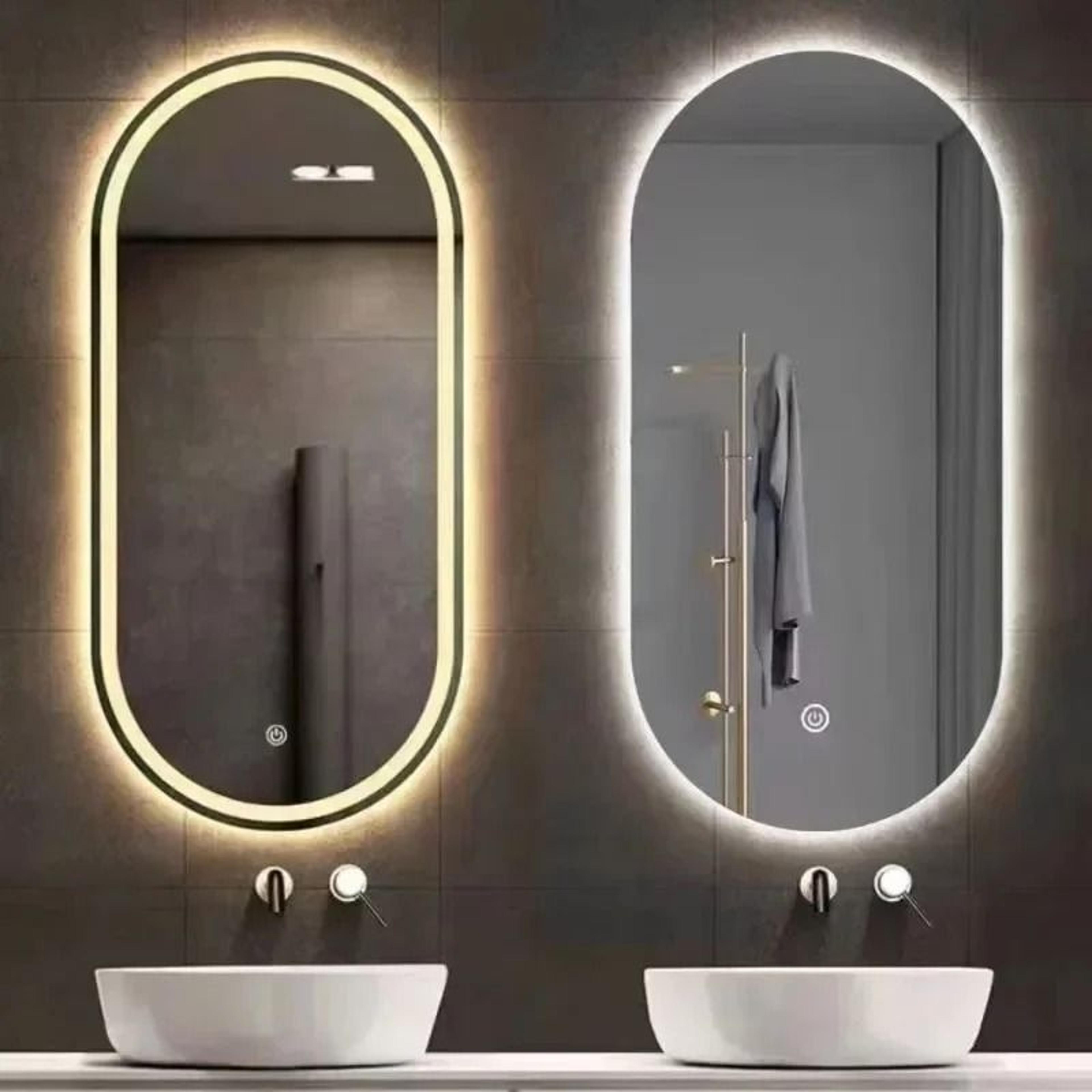 fashion oval smart led bathroom vanity mirror with defogger
