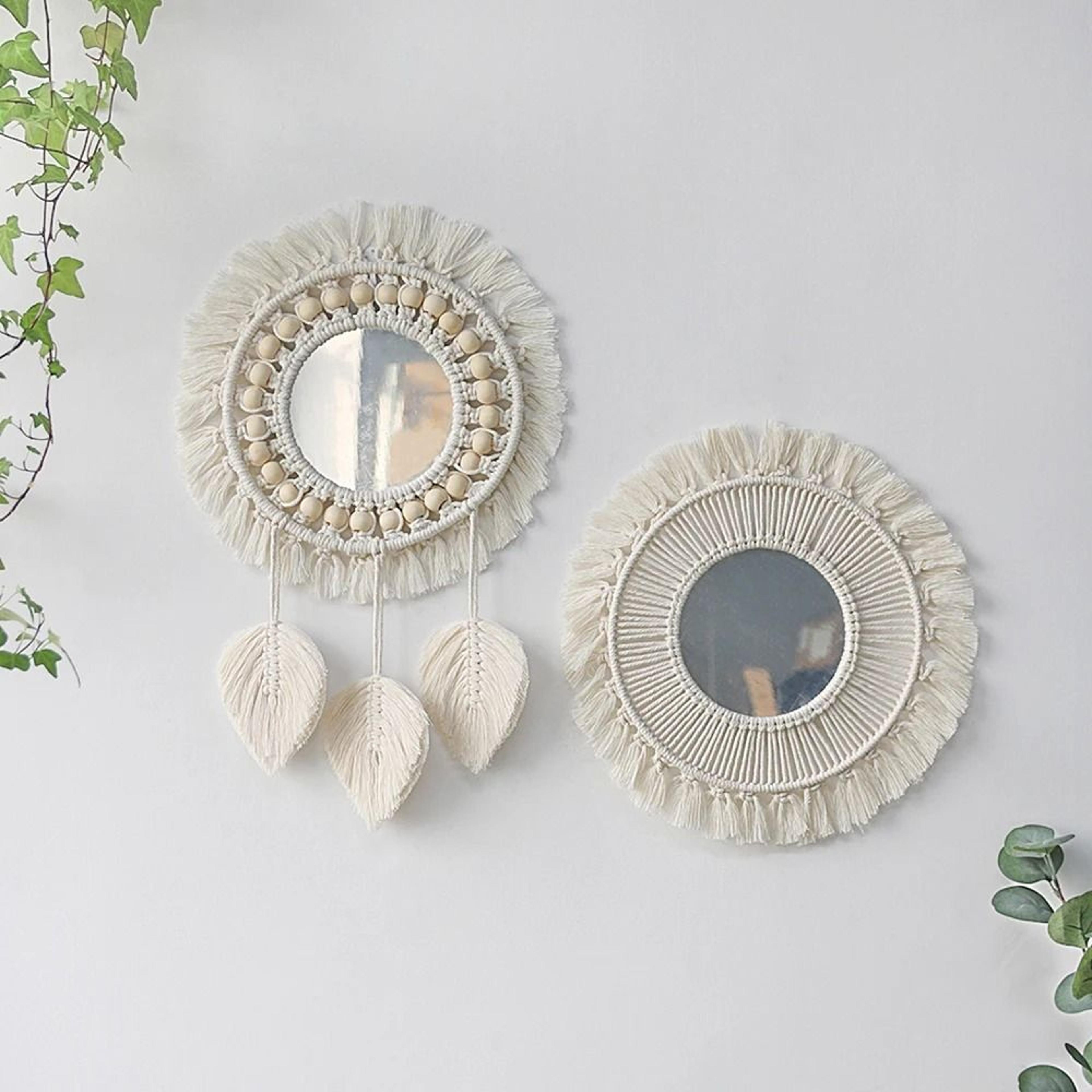 boho macrame woven wall mirror
