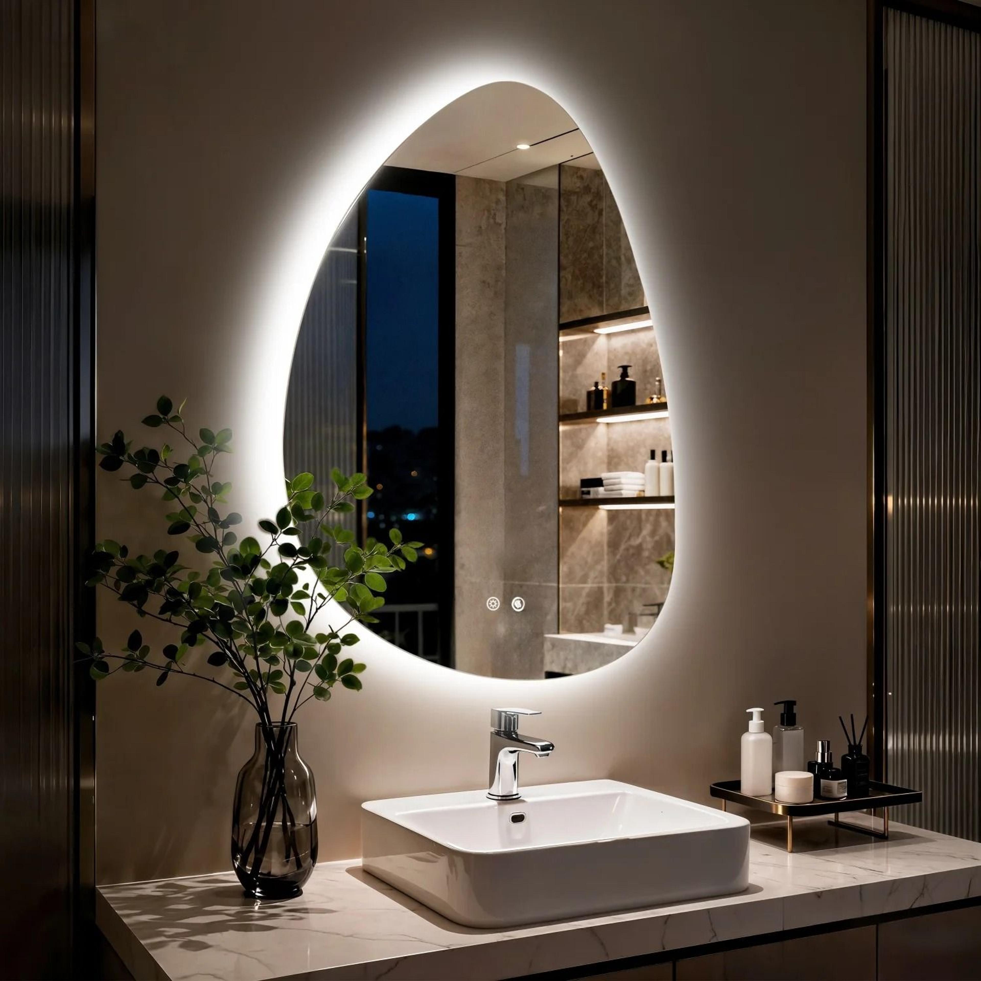 irregular illuminated smart led bathroom vanity mirror with anti-fog