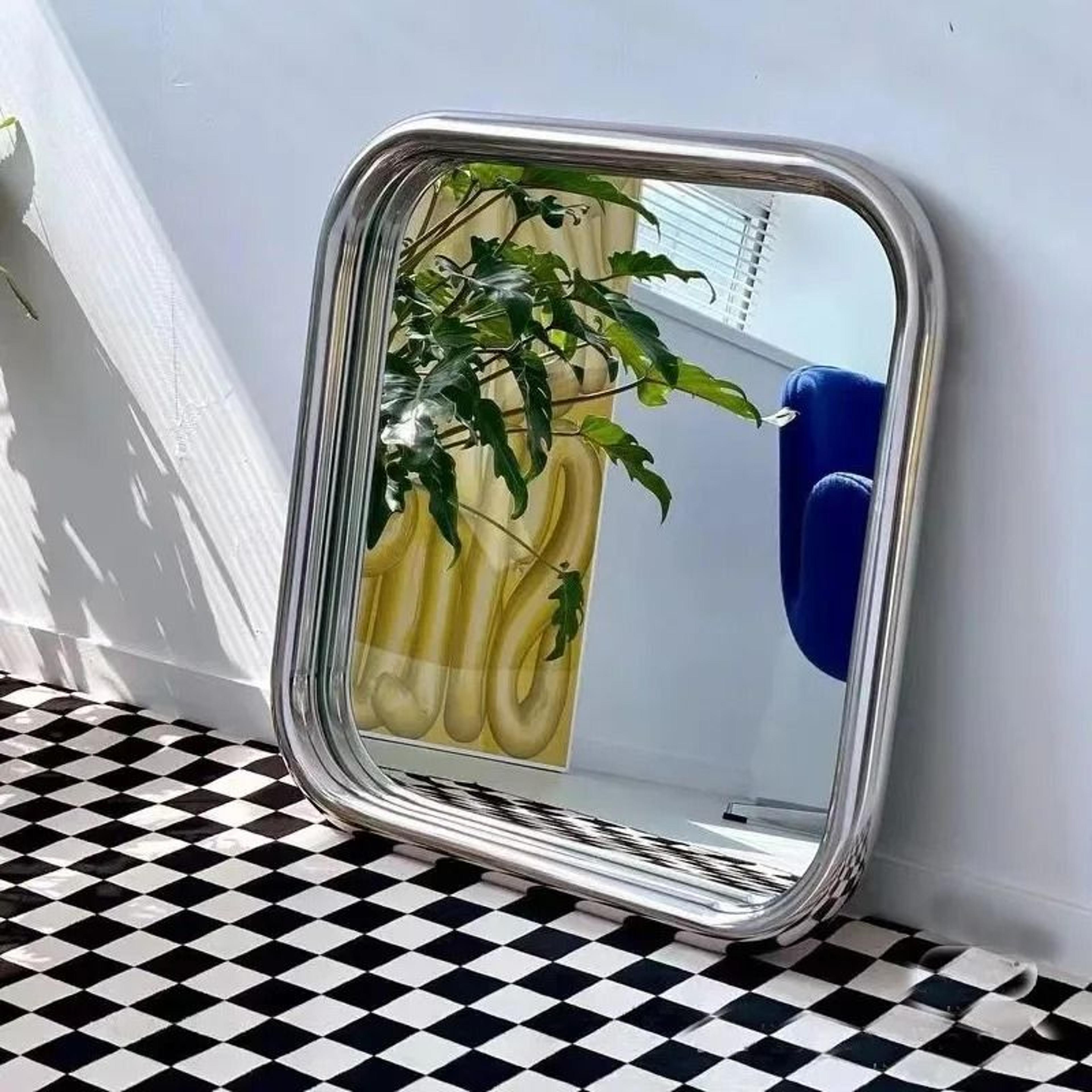 modern stainless steel framed square wall mirror