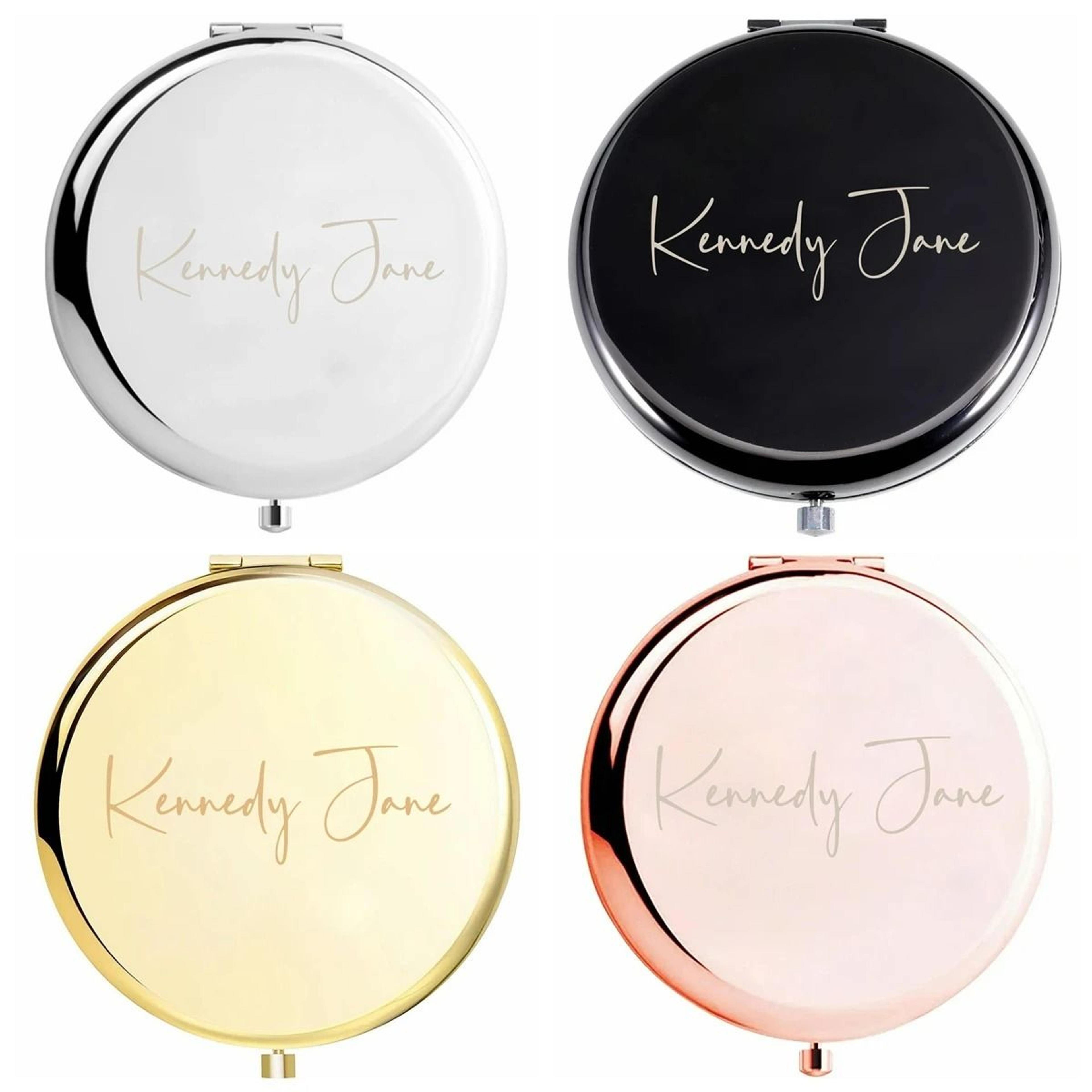 personalized laser-engraved compact pocket makeup mirror
