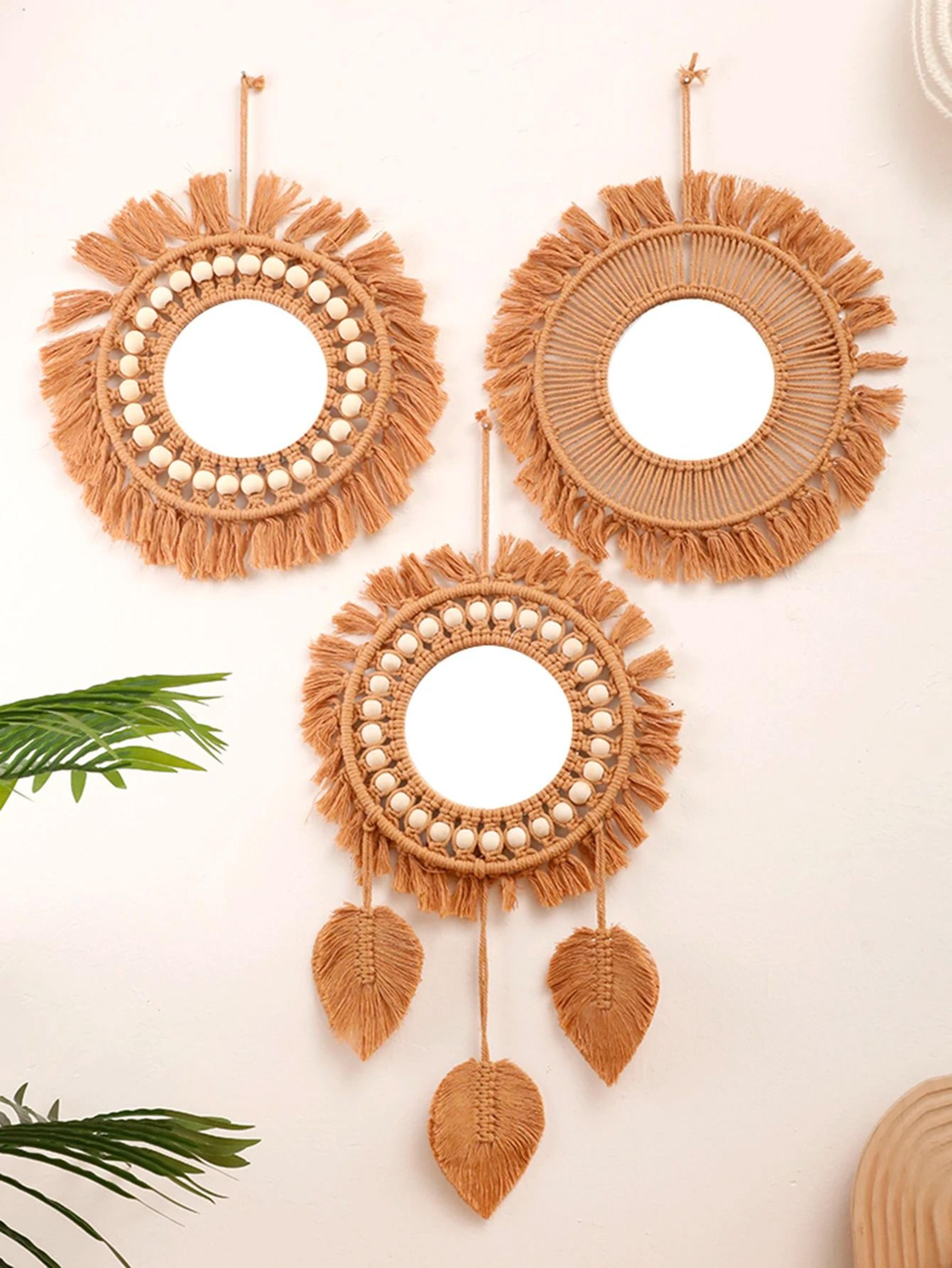 boho hand-woven round macrame wall mirror