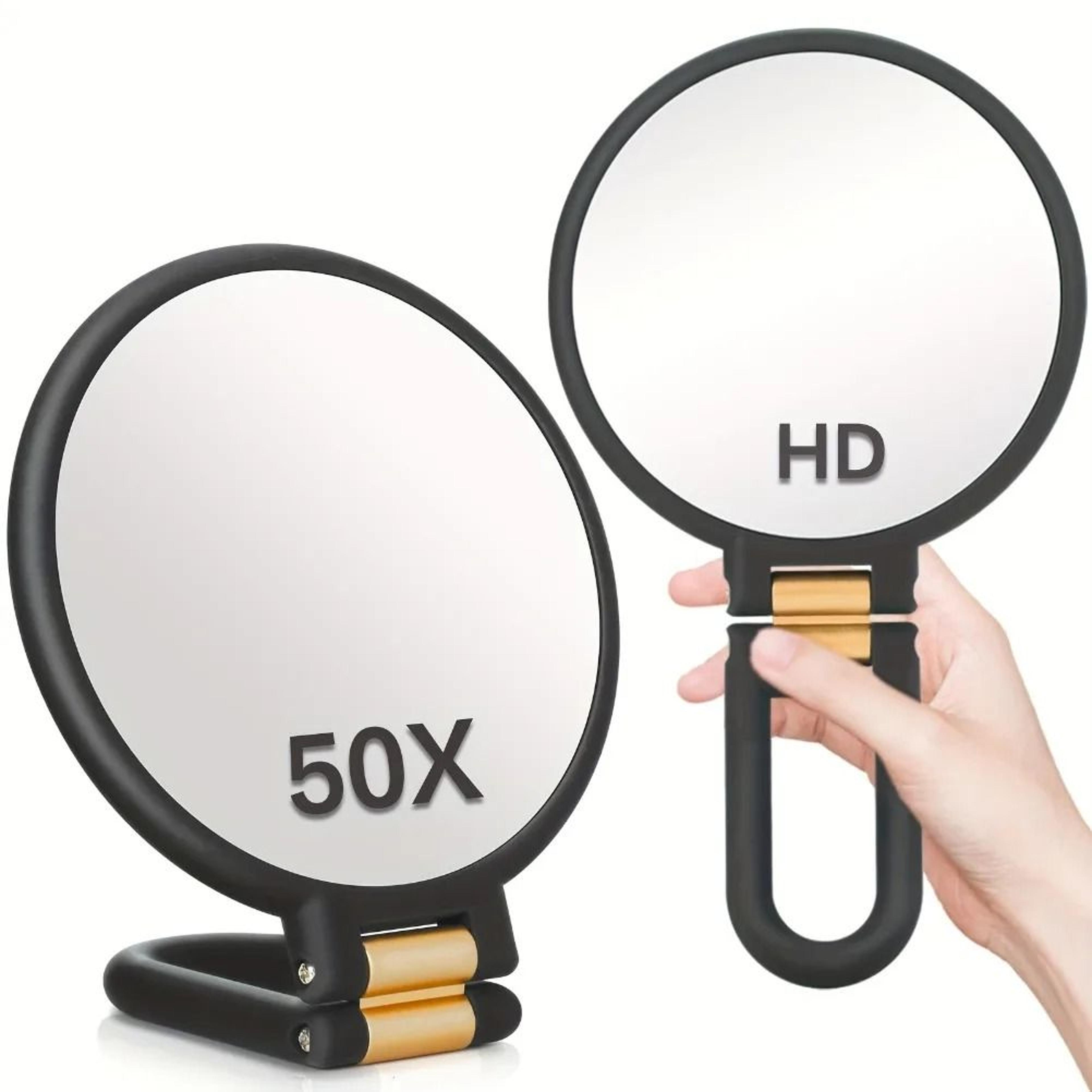 dual-sided handheld & tabletop folding vanity mirror with extreme close-up magnification