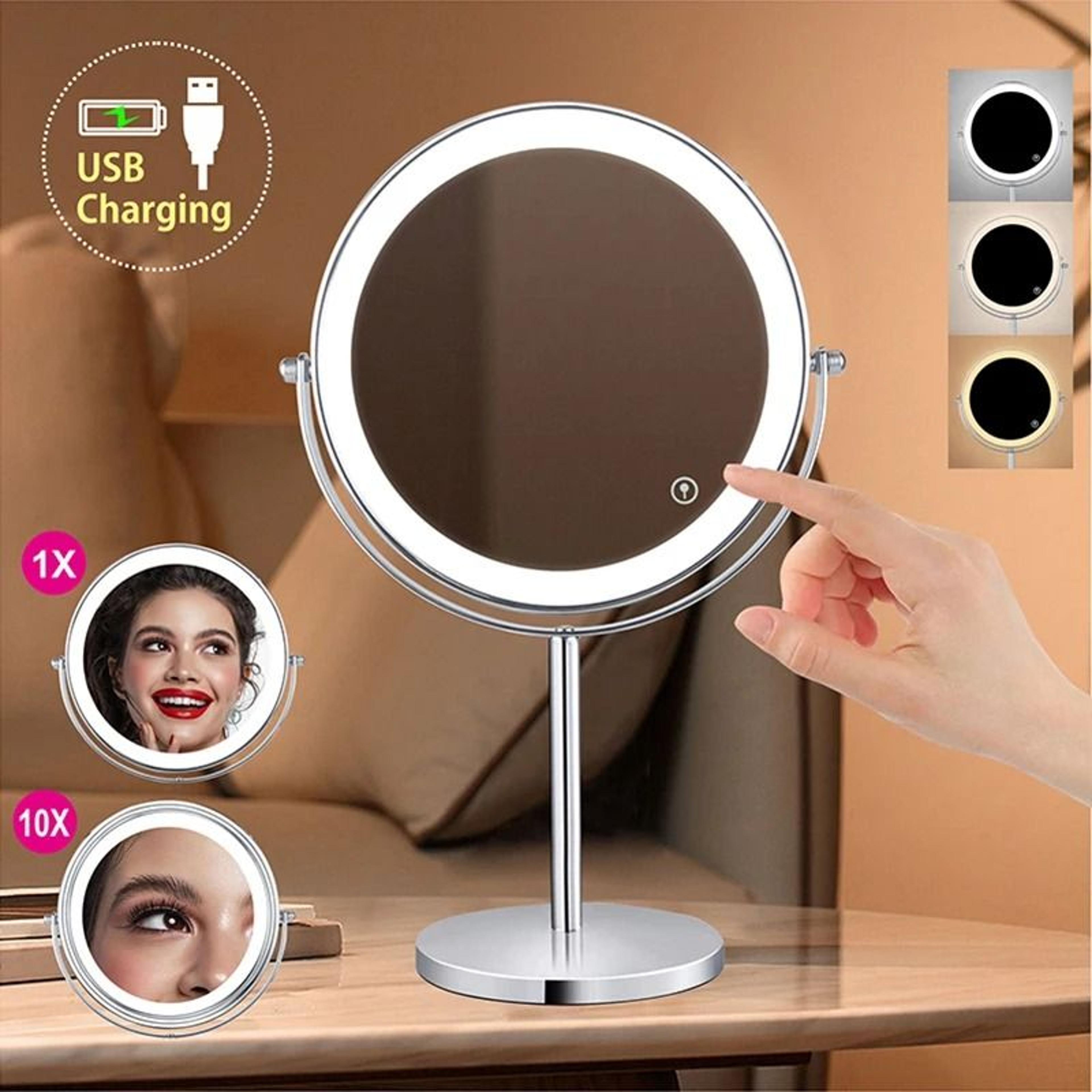 8-inch dual-sided led desktop vanity mirror with 3-color lighting