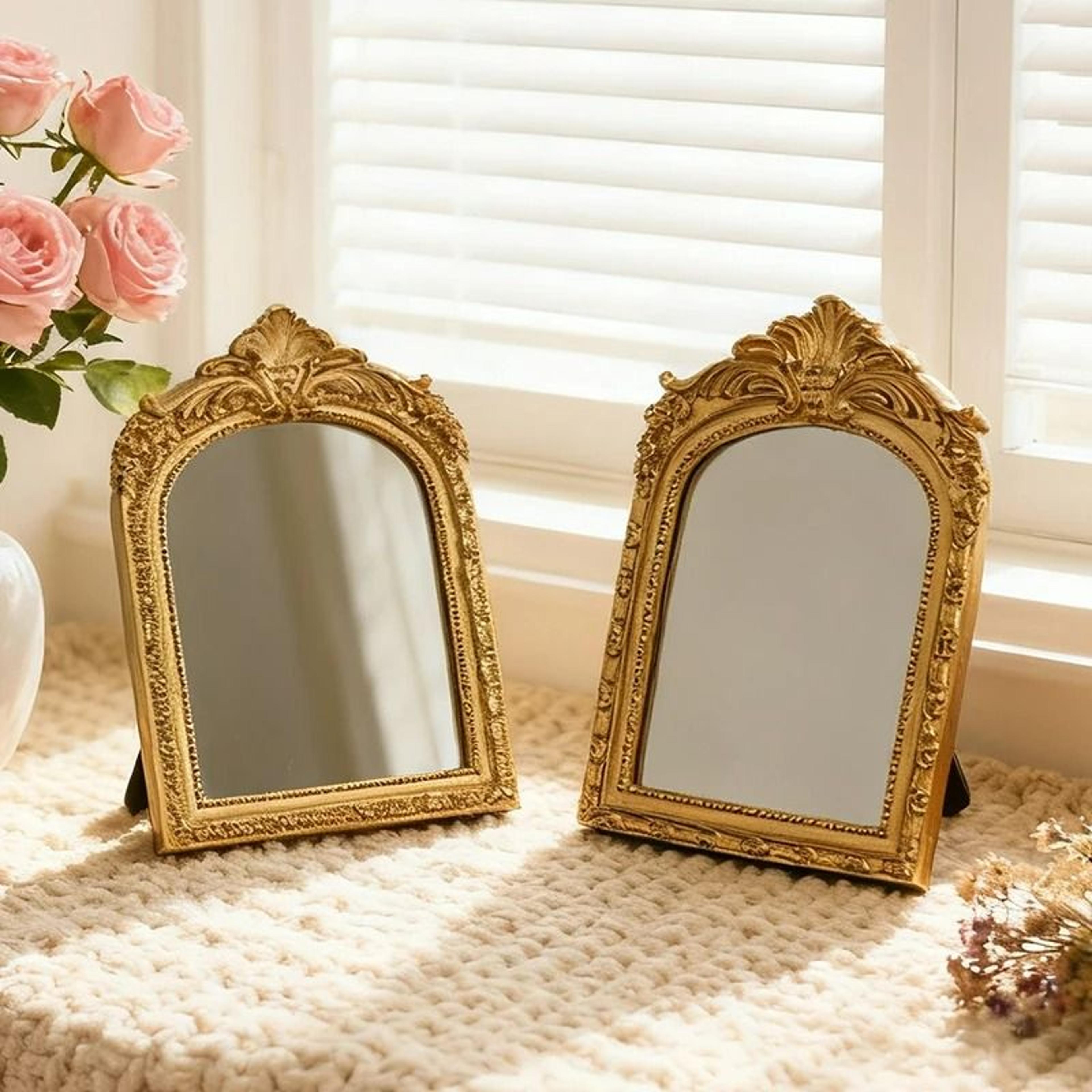 vintage european arched carved desktop vanity mirror