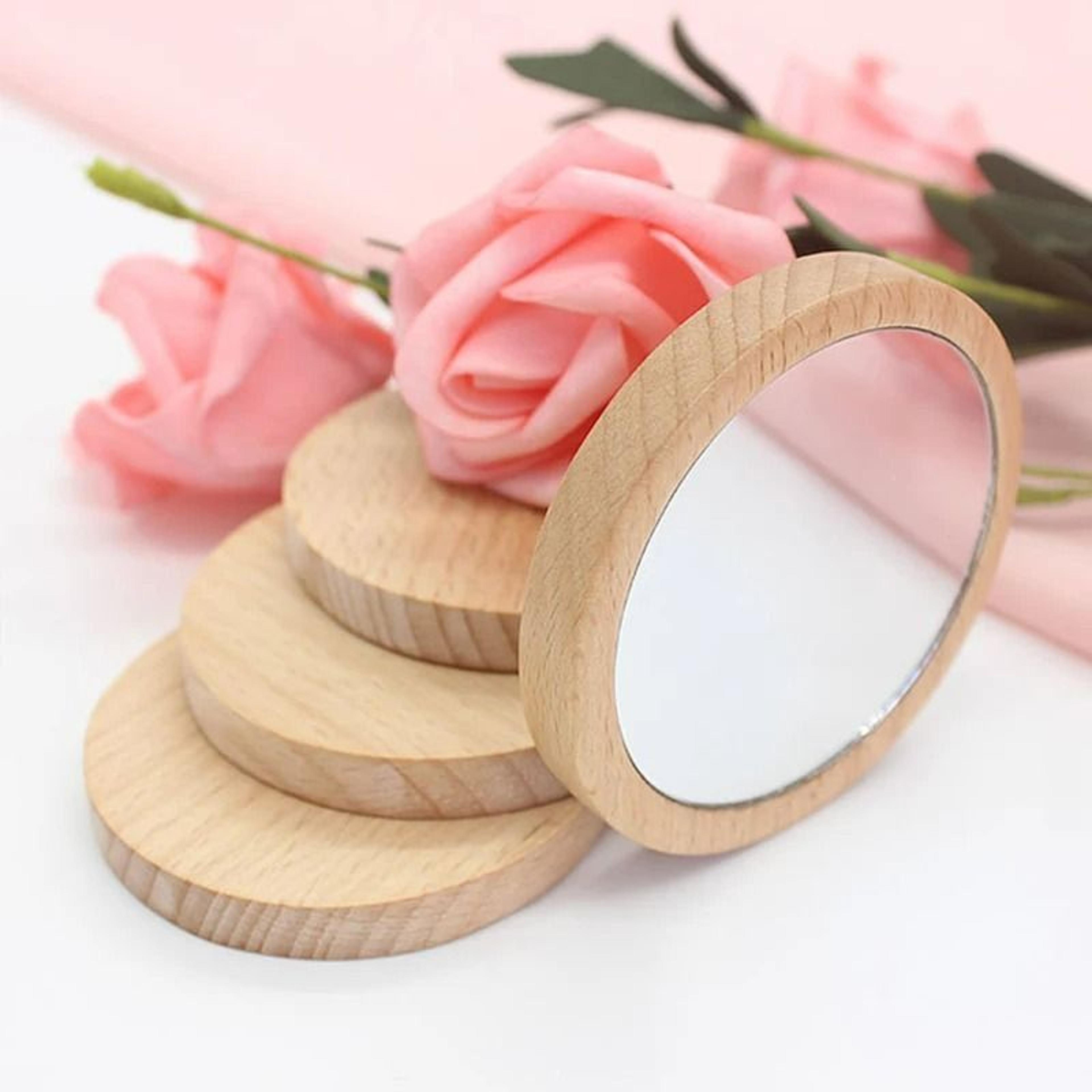 natural wooden mini pocket compact mirrors ( pack of 10 )