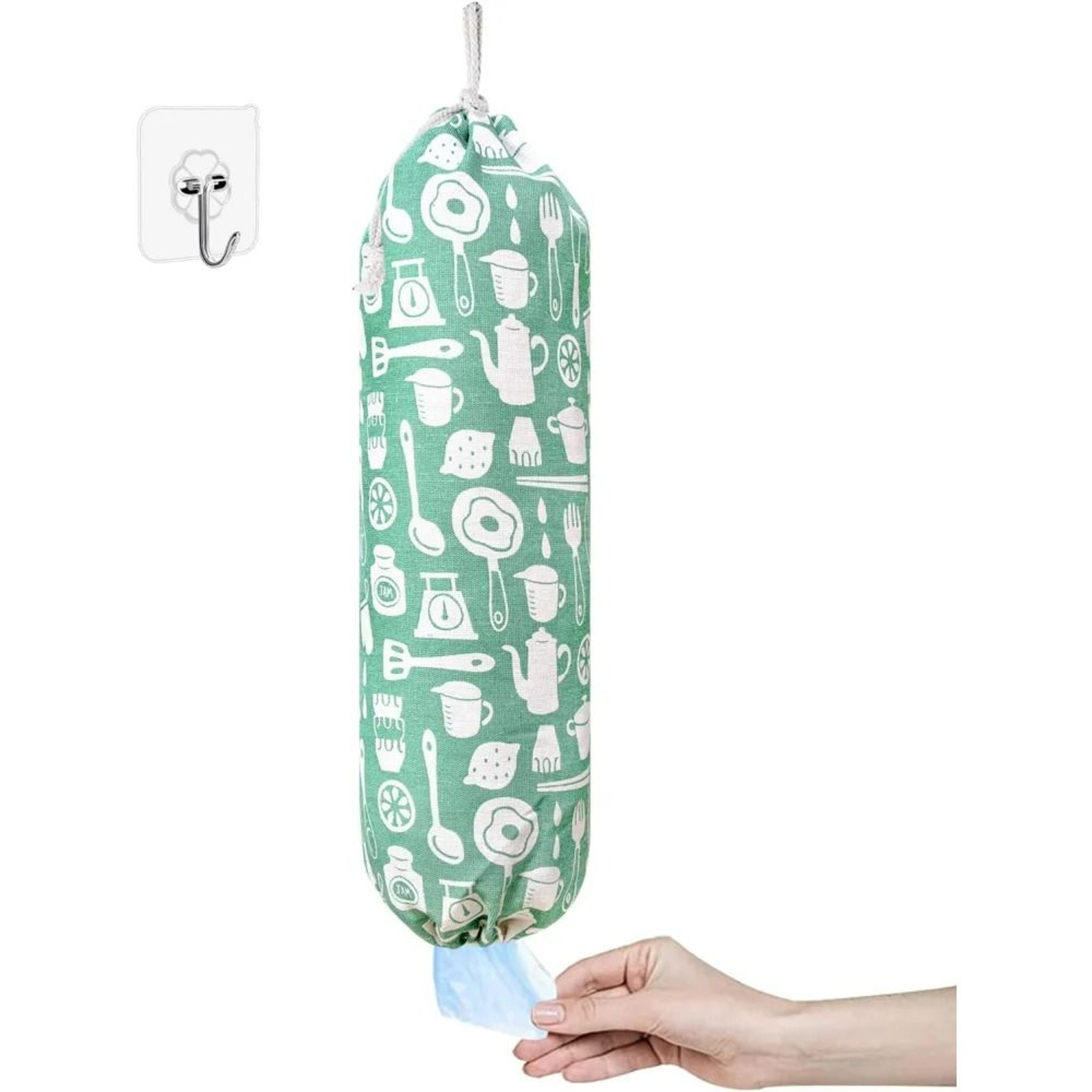 wall-mounted hanging mesh grocery bag storage dispenser