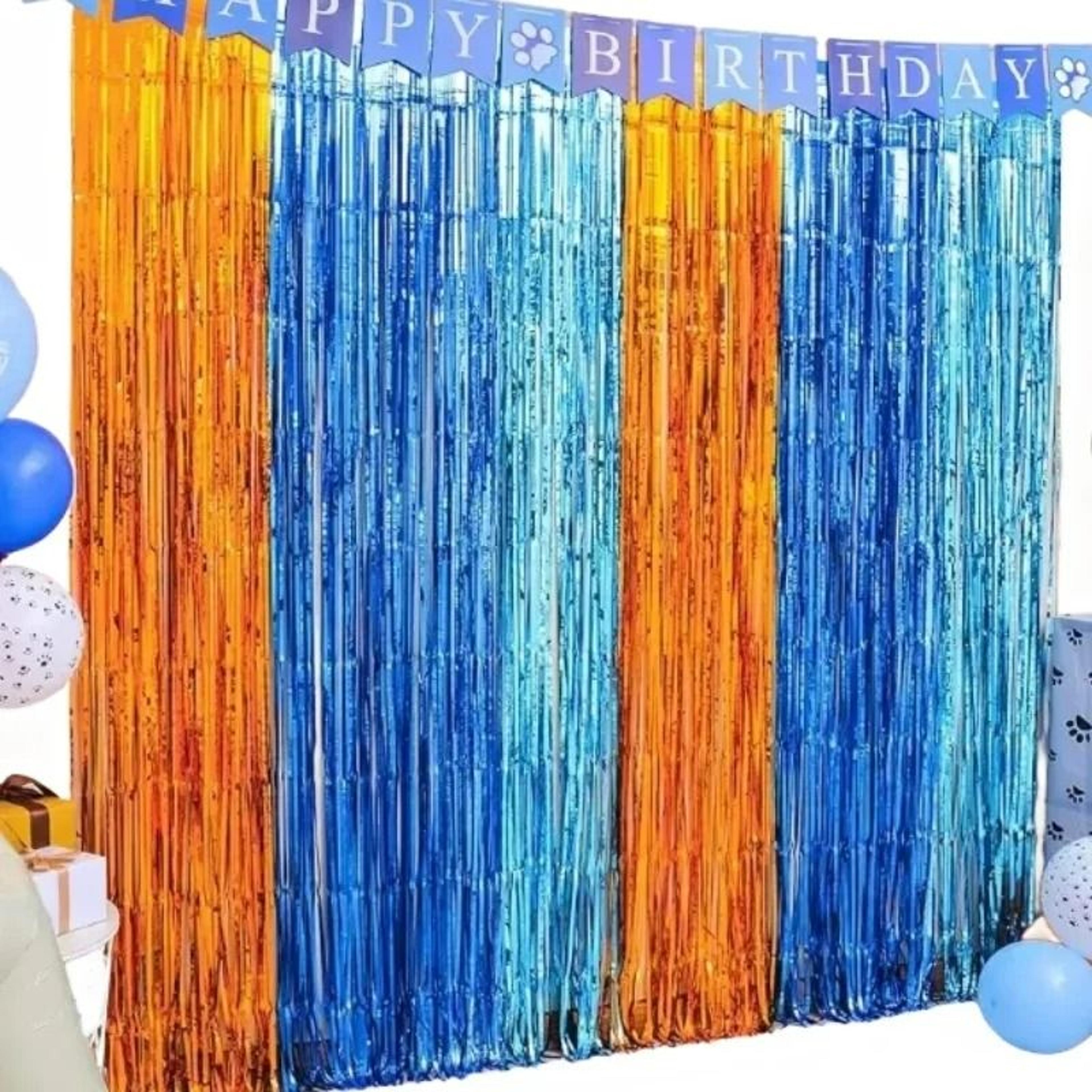 orange blue metallic foil fringe curtain backdrop party photo booth props