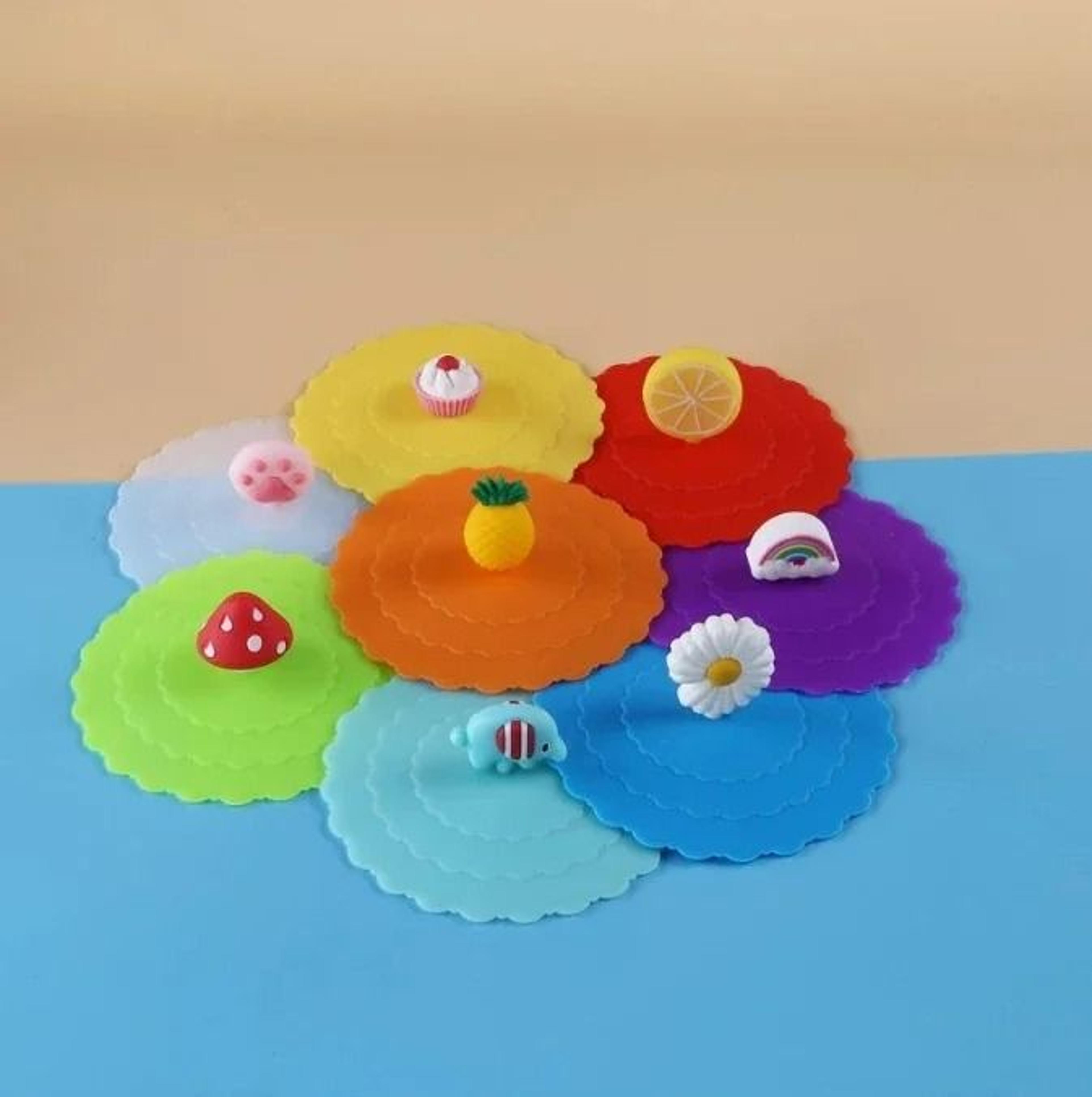 8 piece cartoon silicone cup covers heat resistant sealed drink lids set