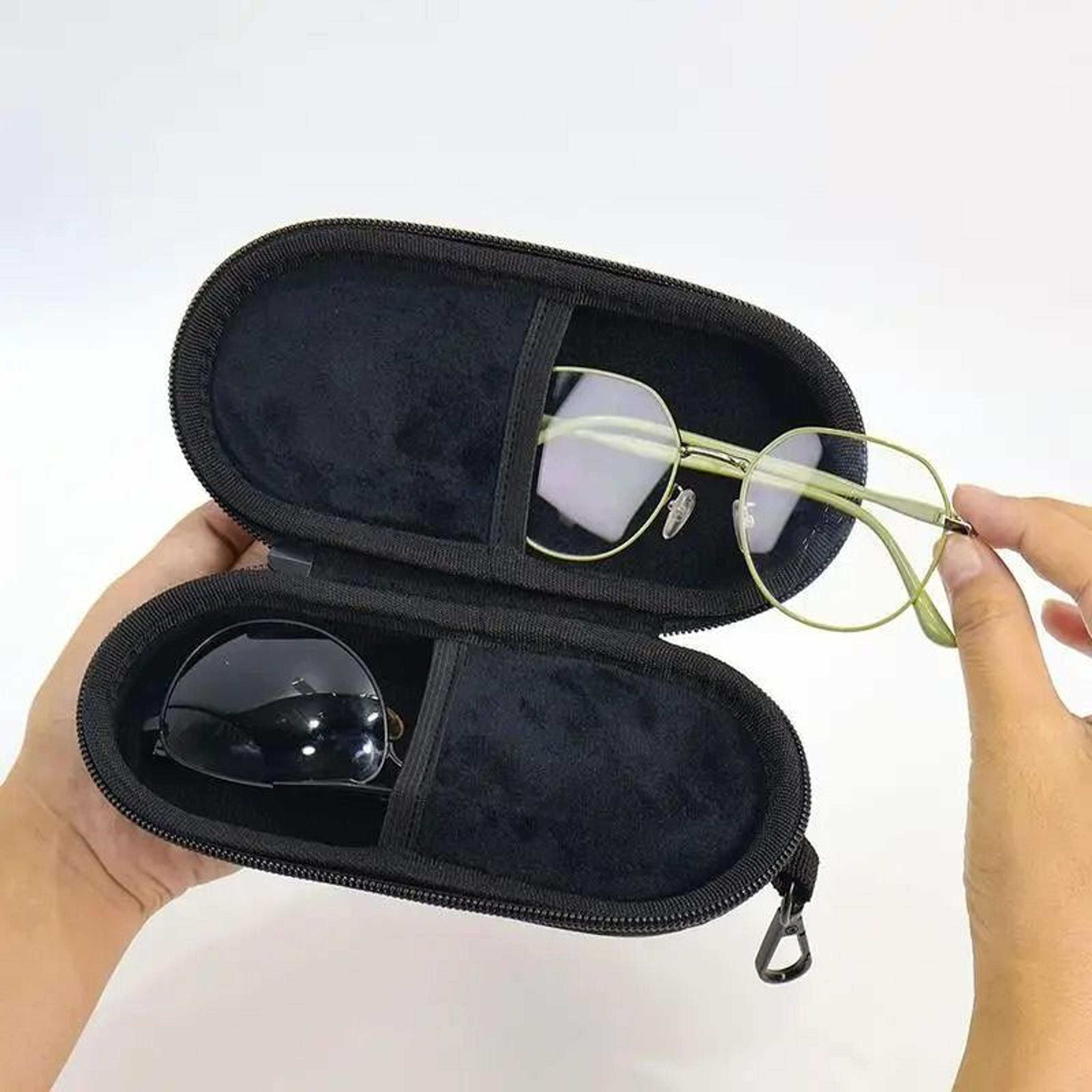 portable dual glasses case hard shell travel organizer for sunglasses and eyeglasses