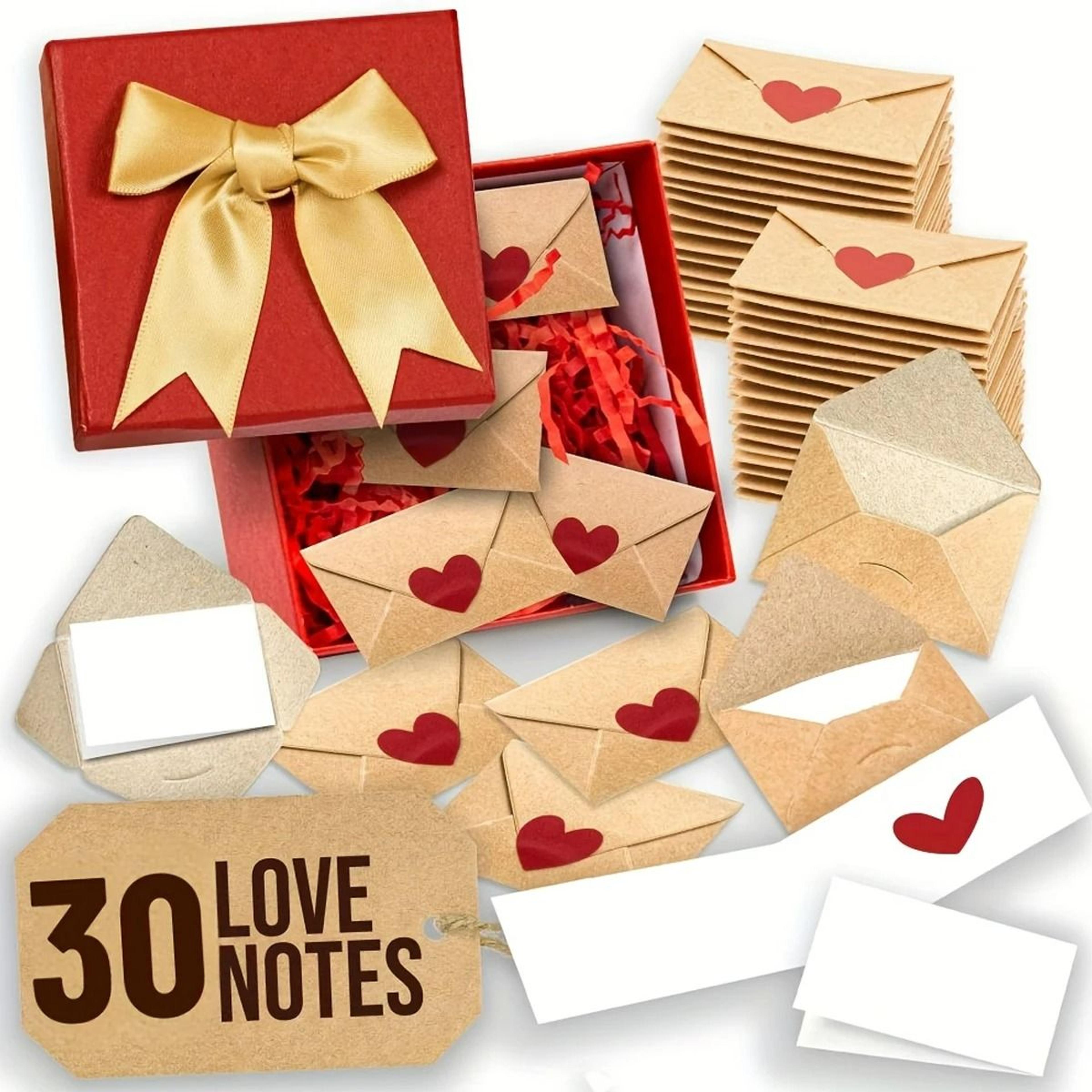 30 piece mini envelopes set with heart seal stickers and blank love note cards