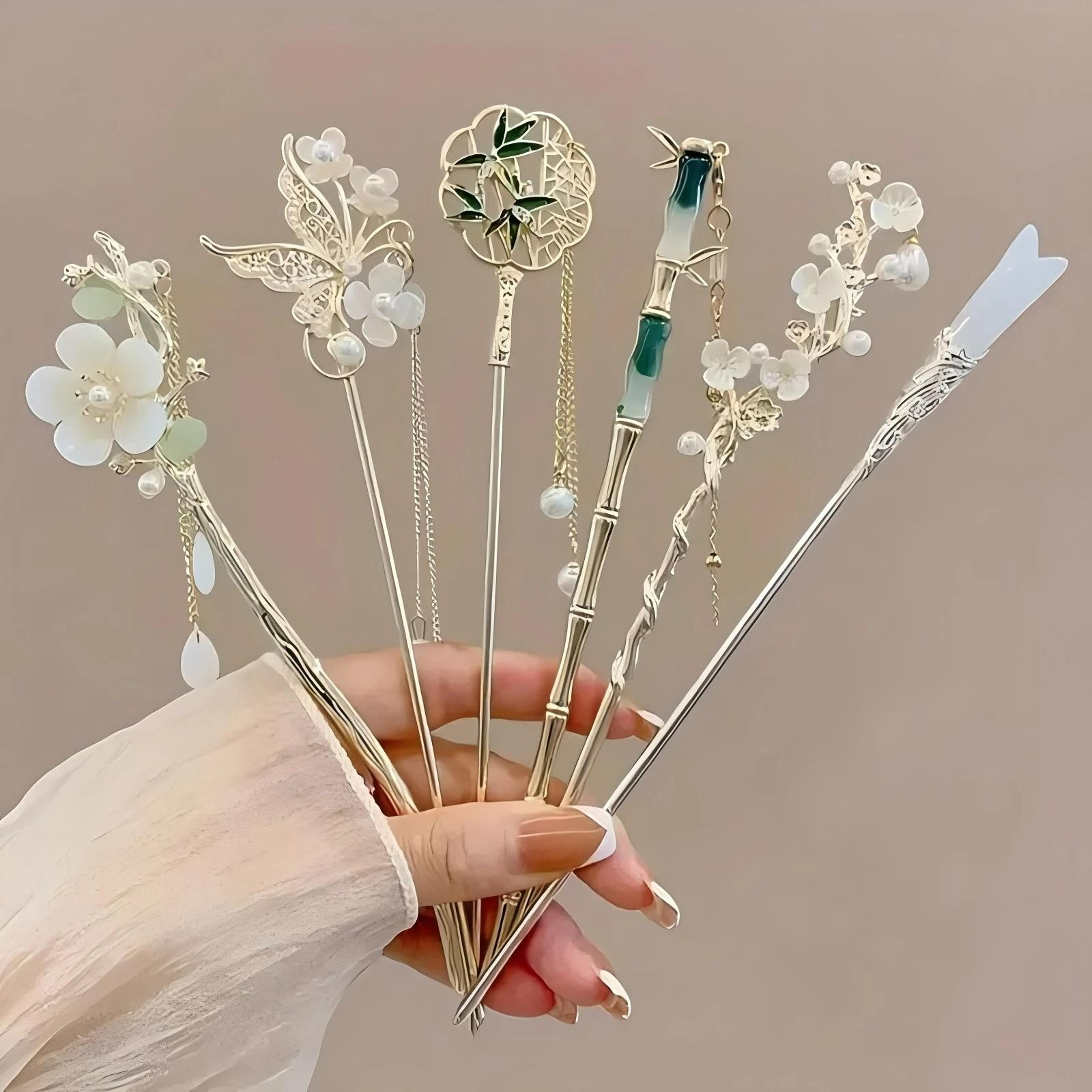 chinese style floral tassel hair stick traditional bridal hairpin