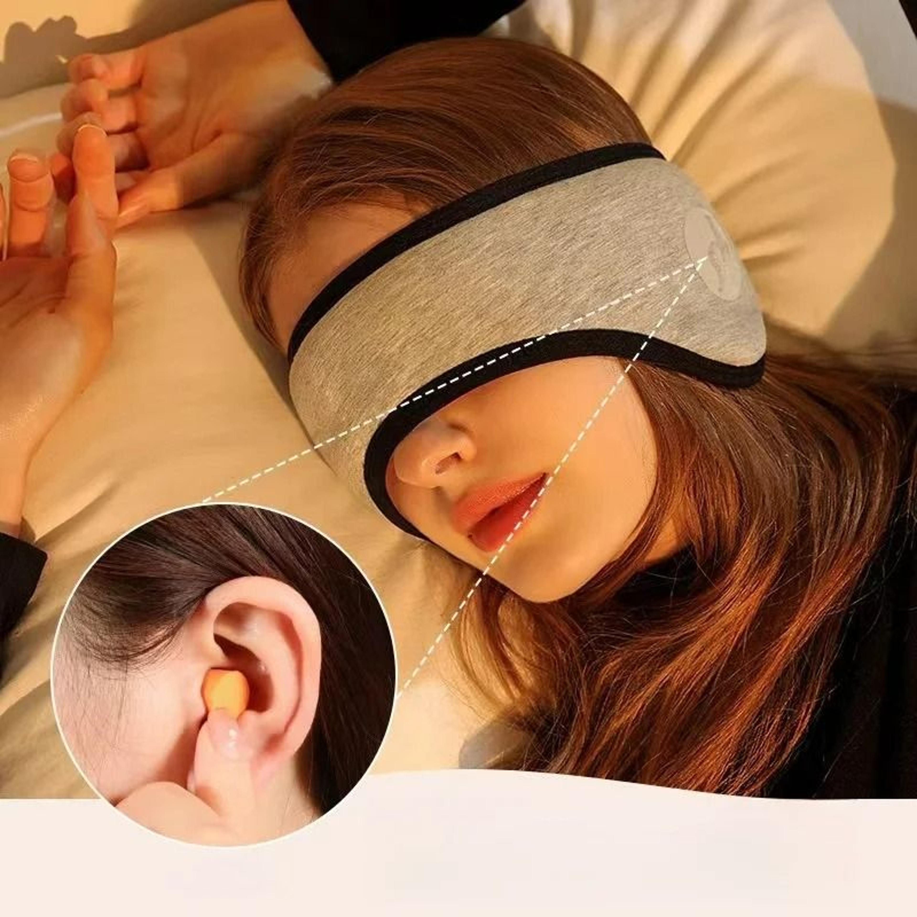 2-in-1 noise reduction sleep eye mask with integrated padded earmuffs