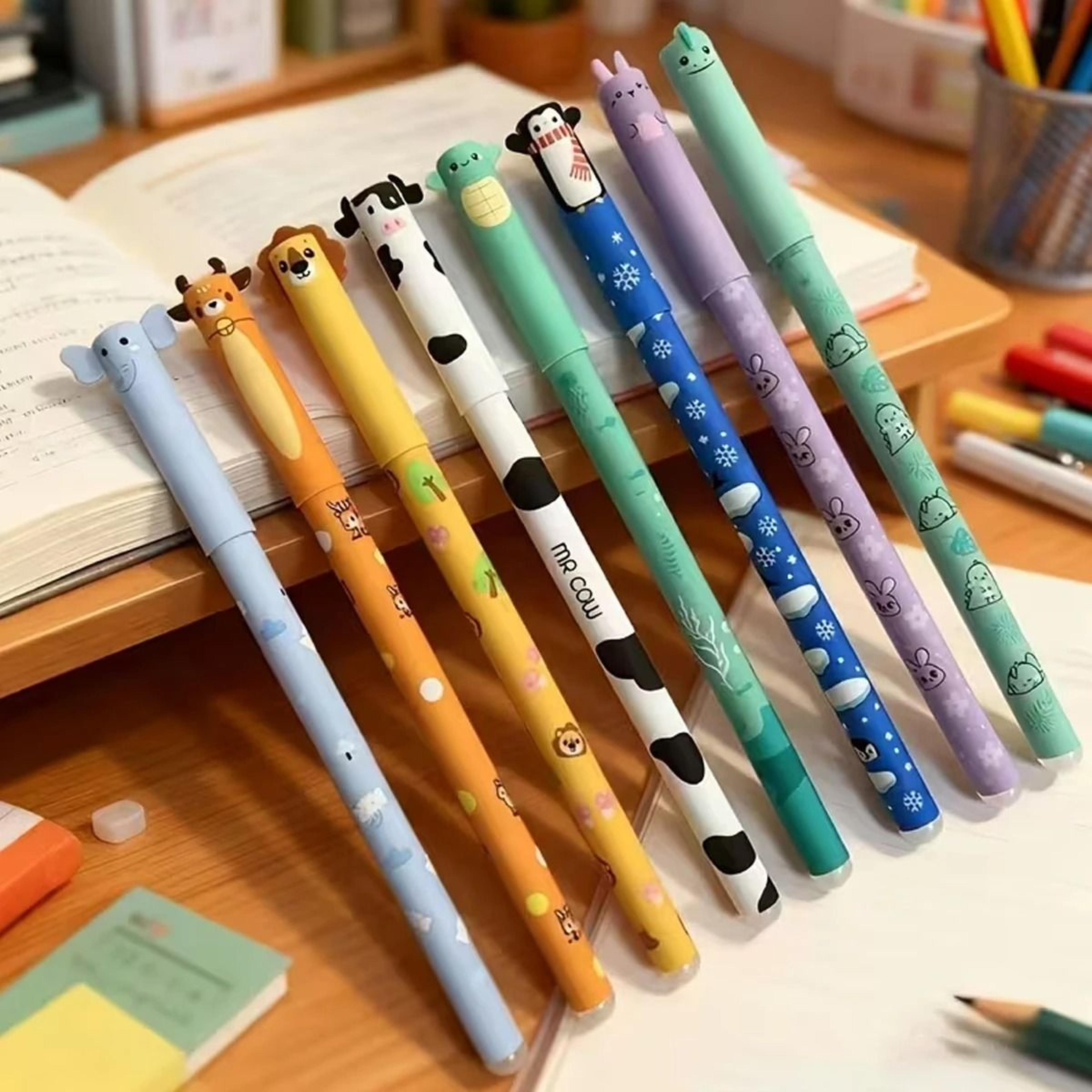 8 piece colorful erasable cartoon gel pen set with 0.5mm fine point