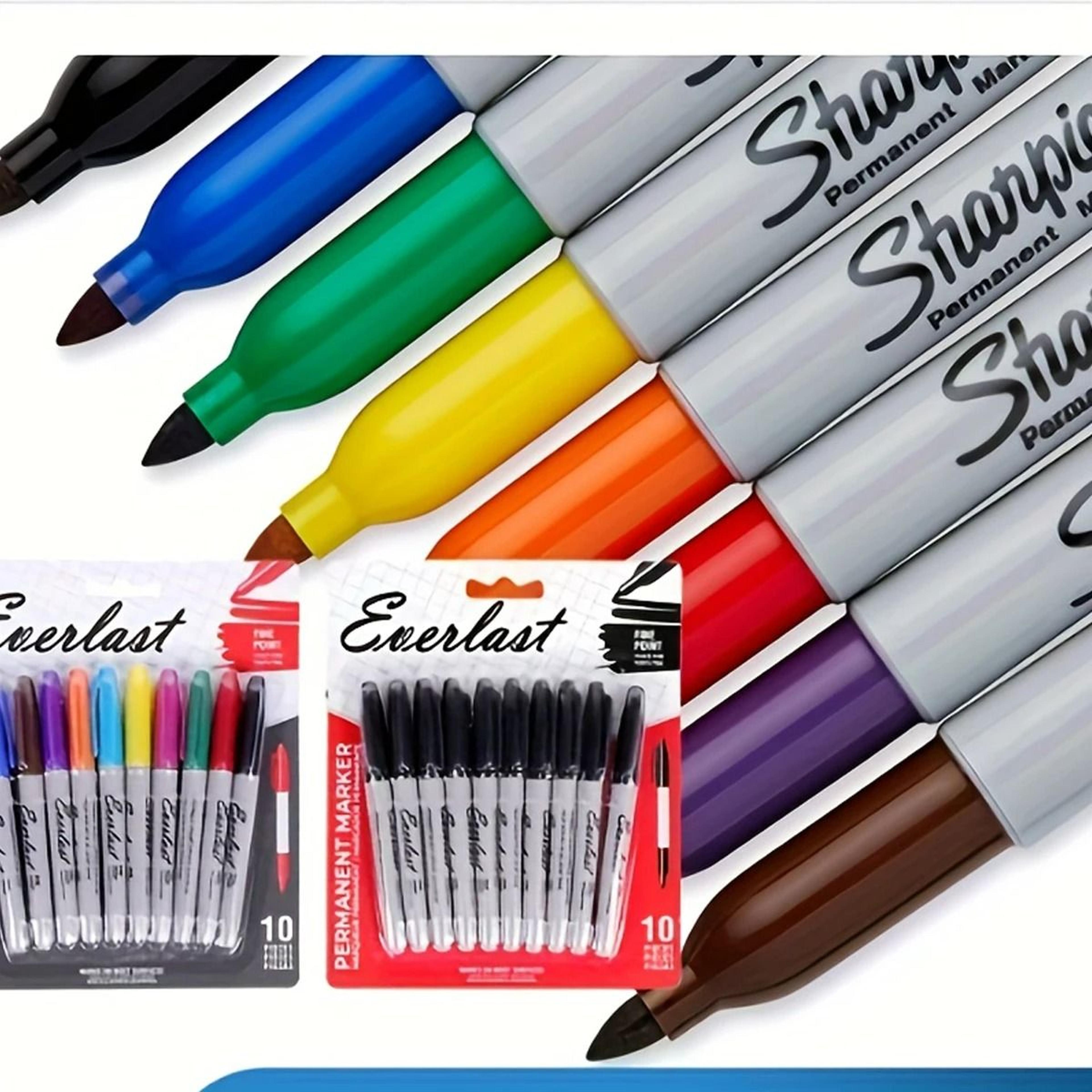 10 piece colorful permanent marker set for classroom, office, and art projects