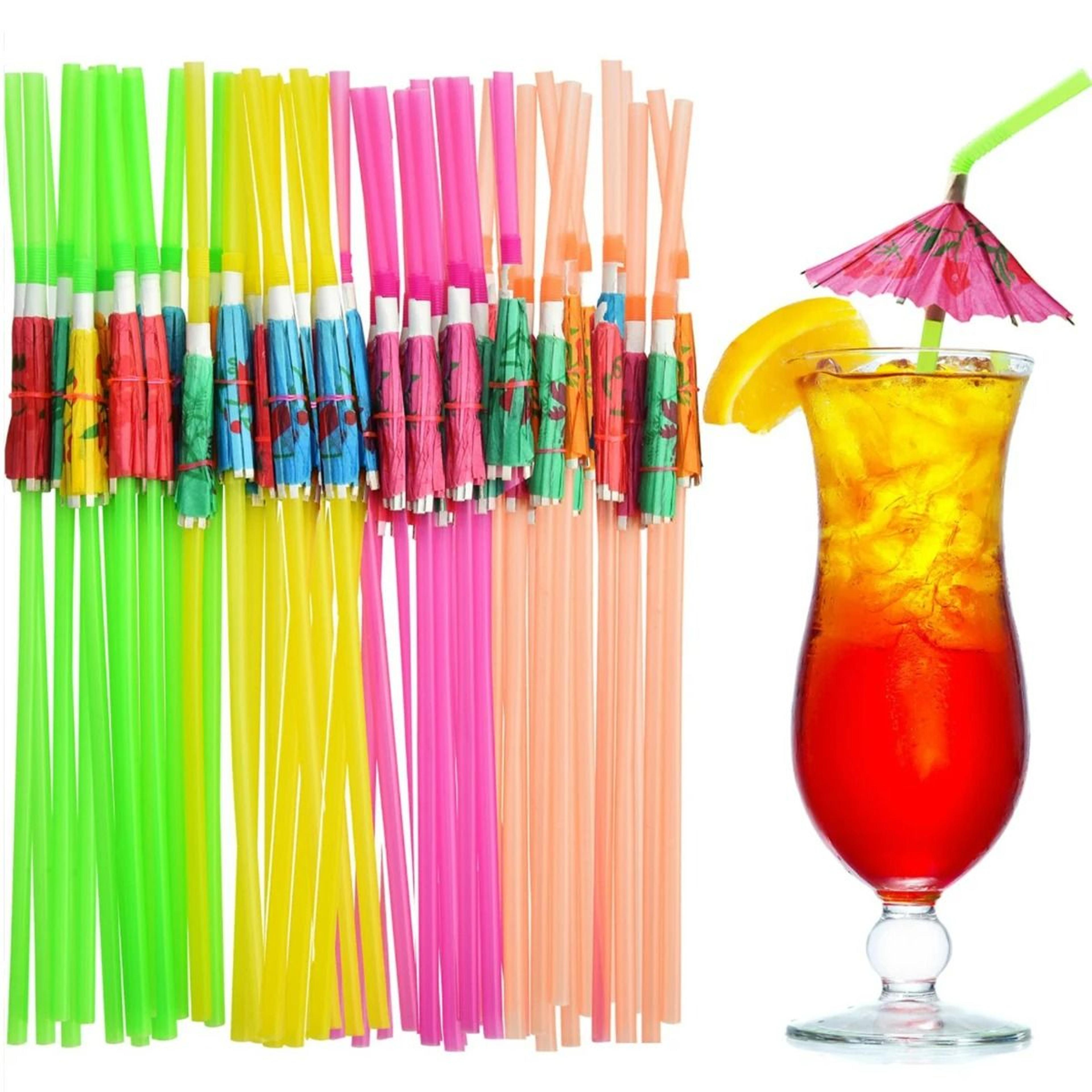 50 piece colorful paper umbrella cocktail drink straws for beach and hawaiian parties