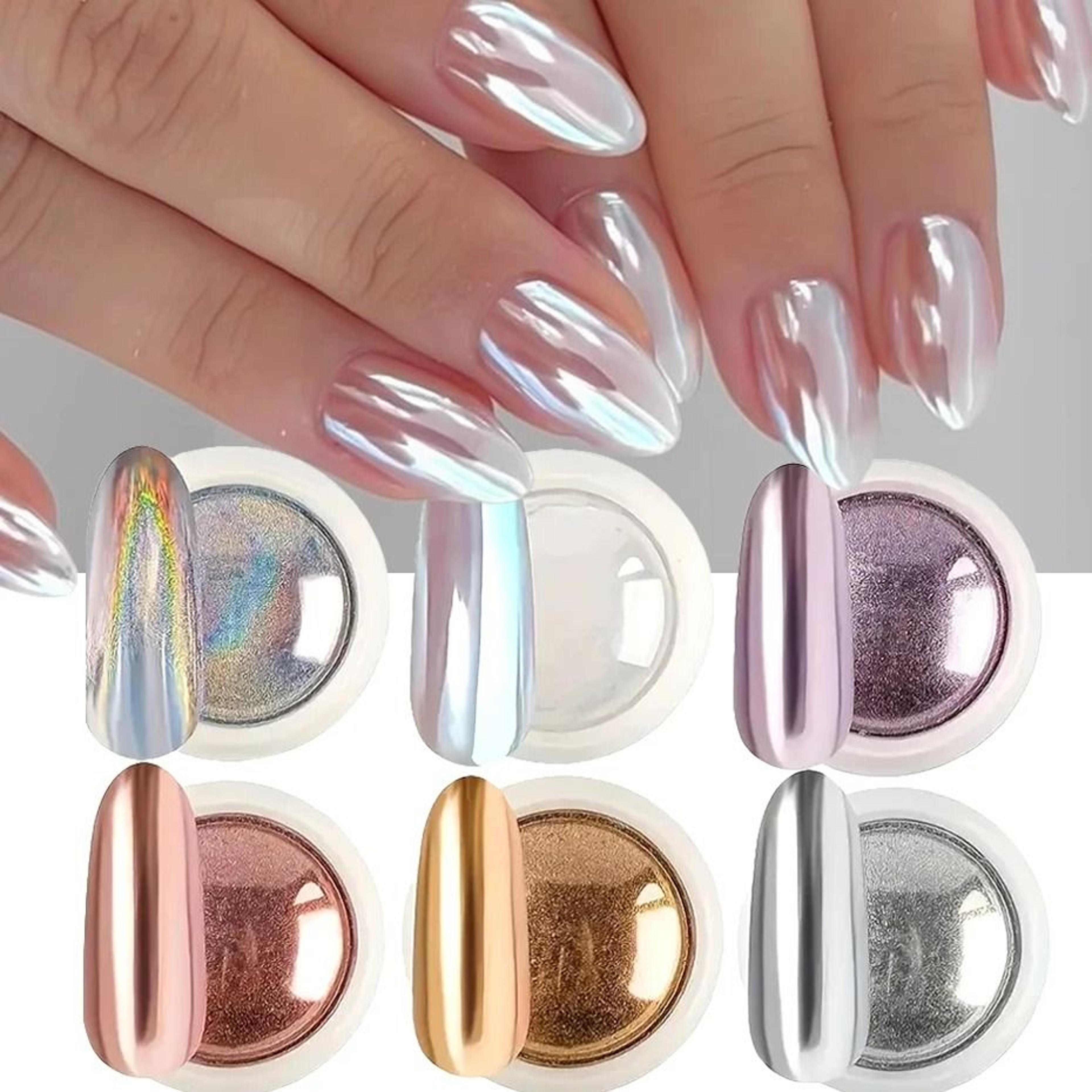 6 piece diy chrome mirror and holographic aurora nail powder pigment set