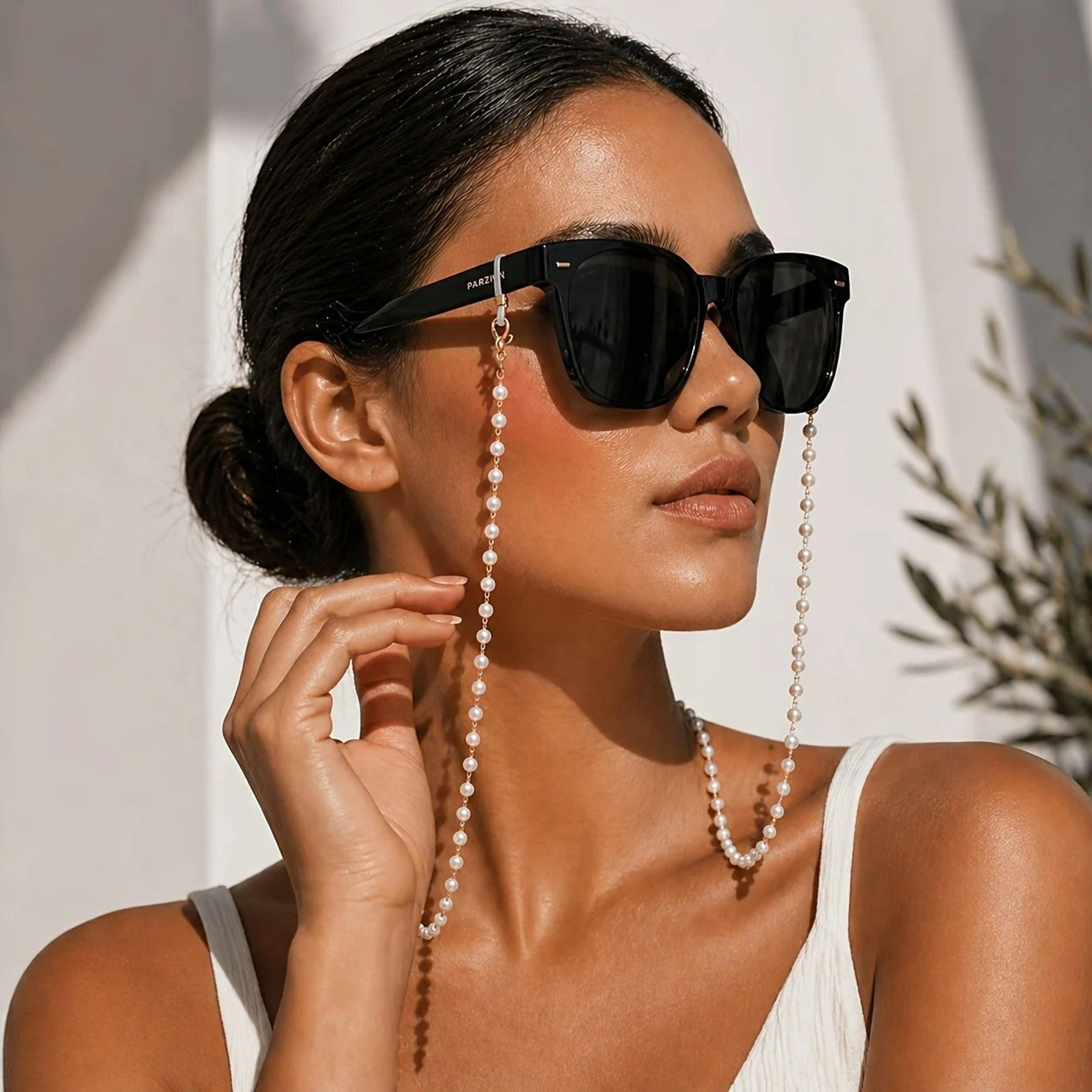 fashionable pearl accented eyeglass chain and portable lanyard strap