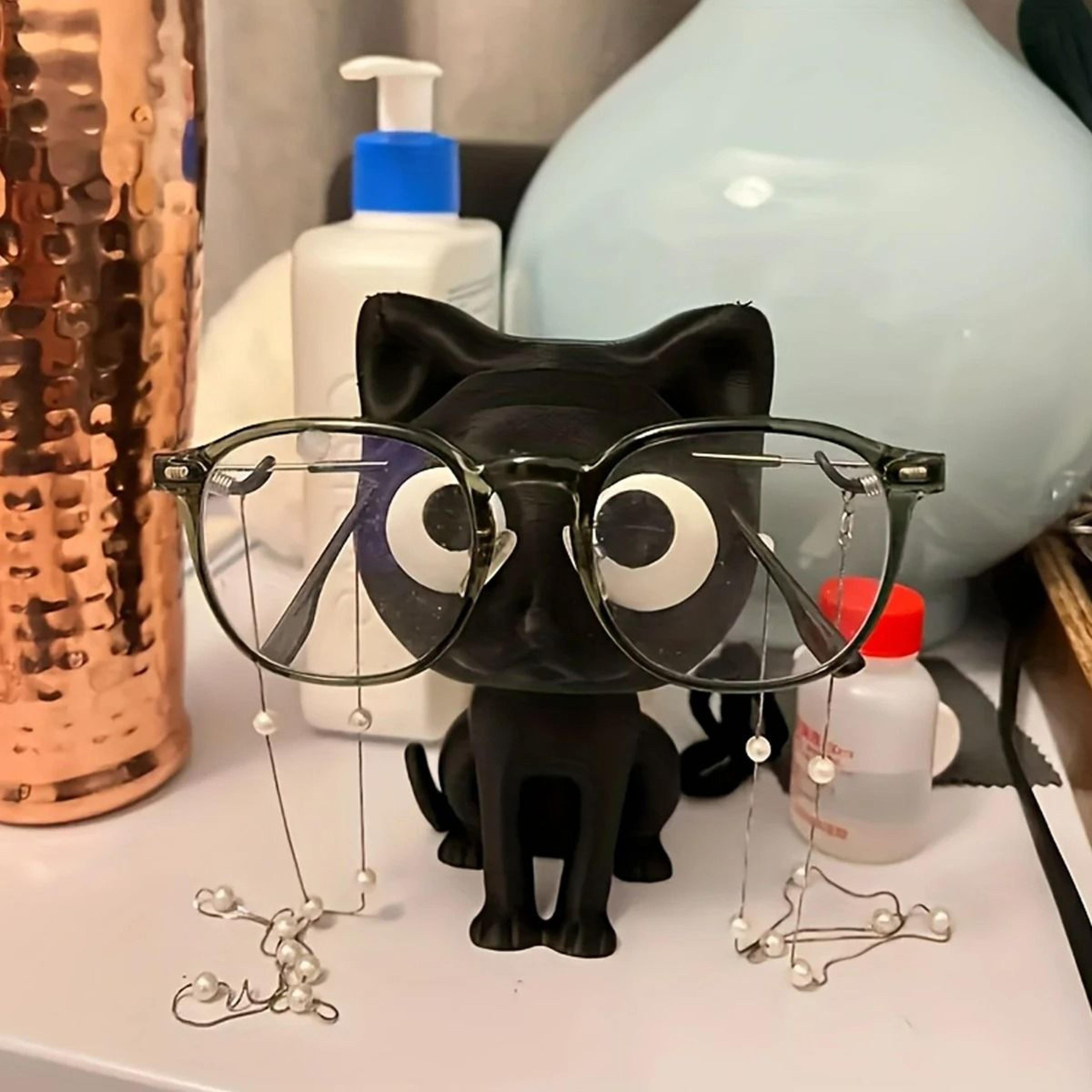 cute sitting black cat glasses holder and desk organizer figurine