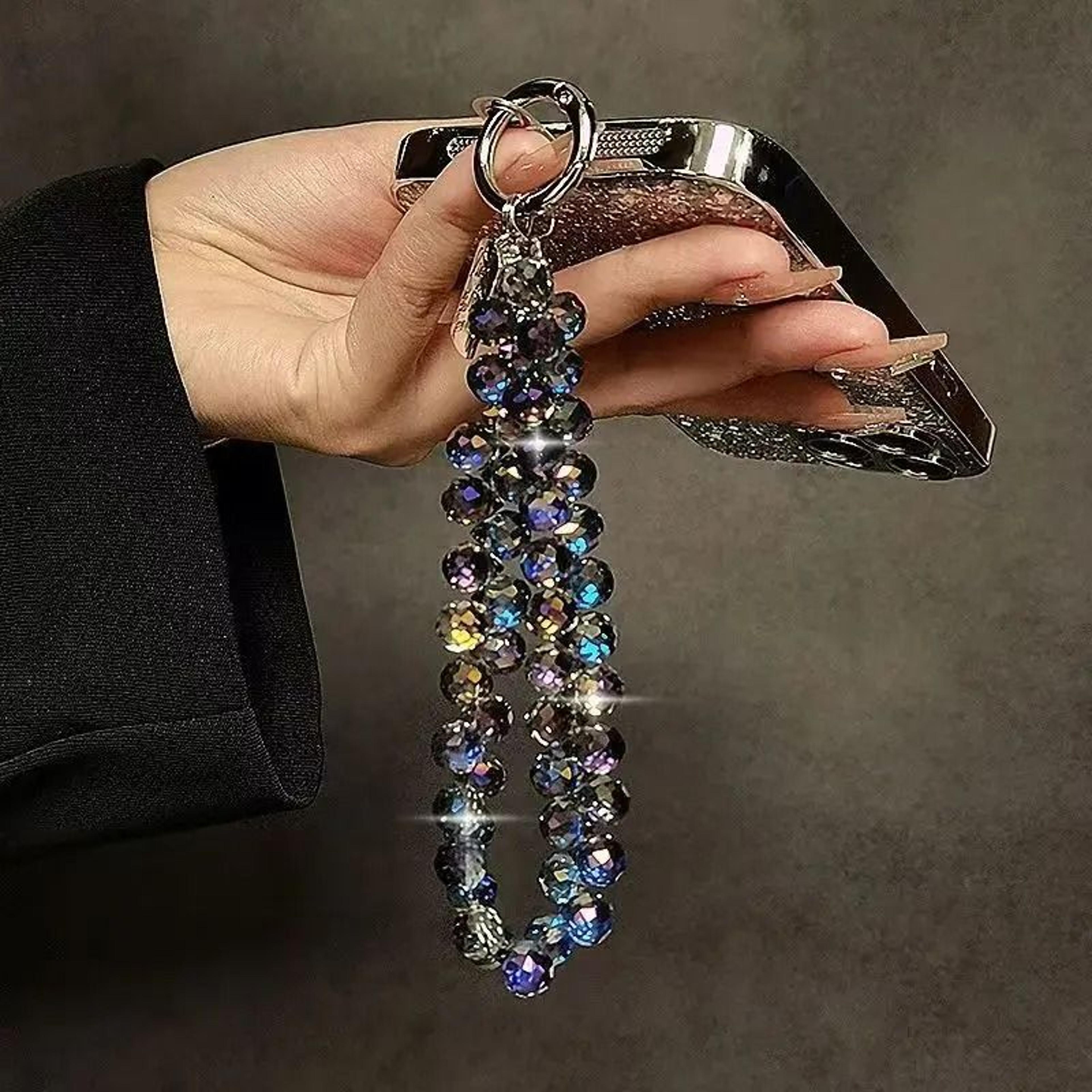 luxury sparkling diamond crystal bead phone charm wrist strap with universal tether tab