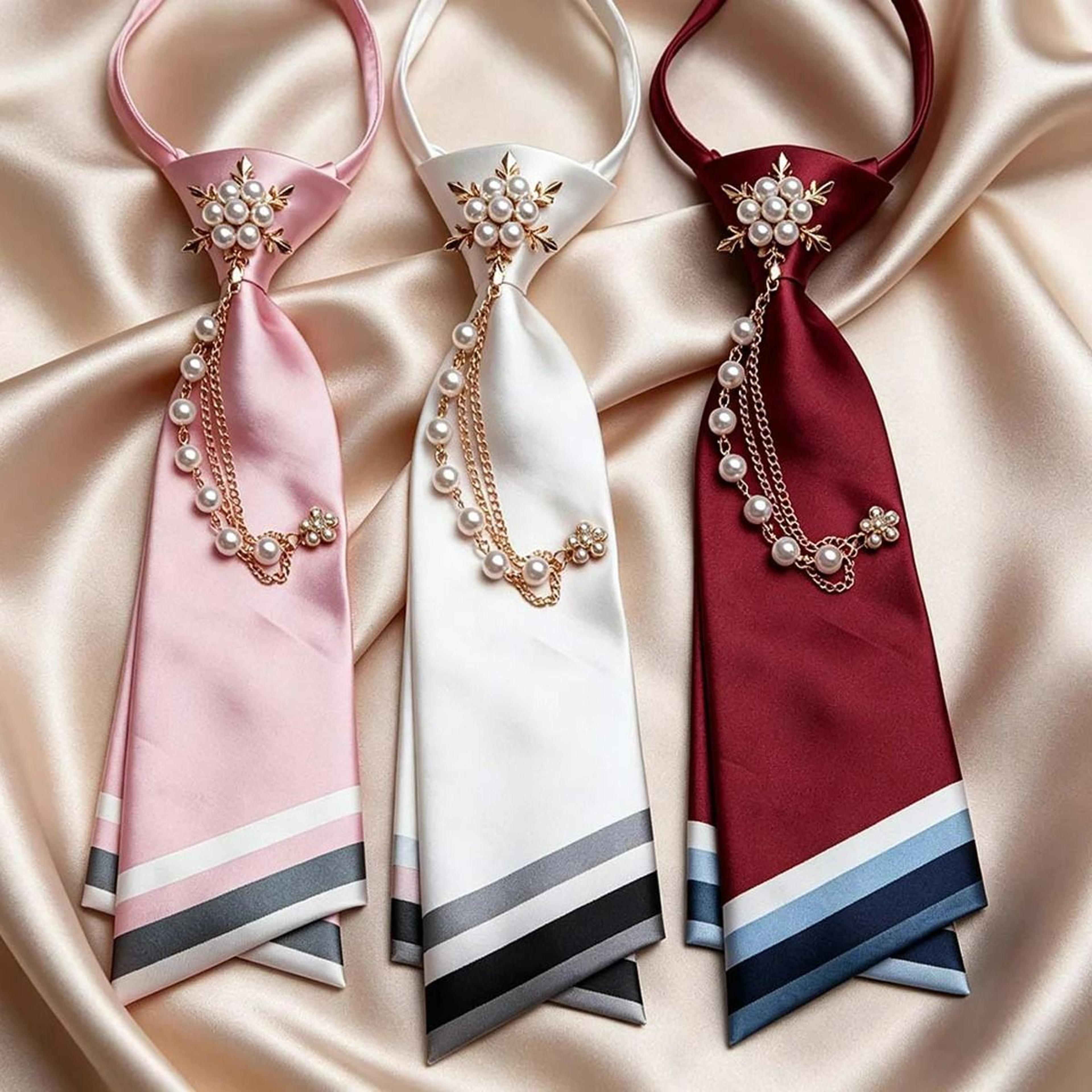 no-sew beaded floral double-layer necktie for casual streetwear