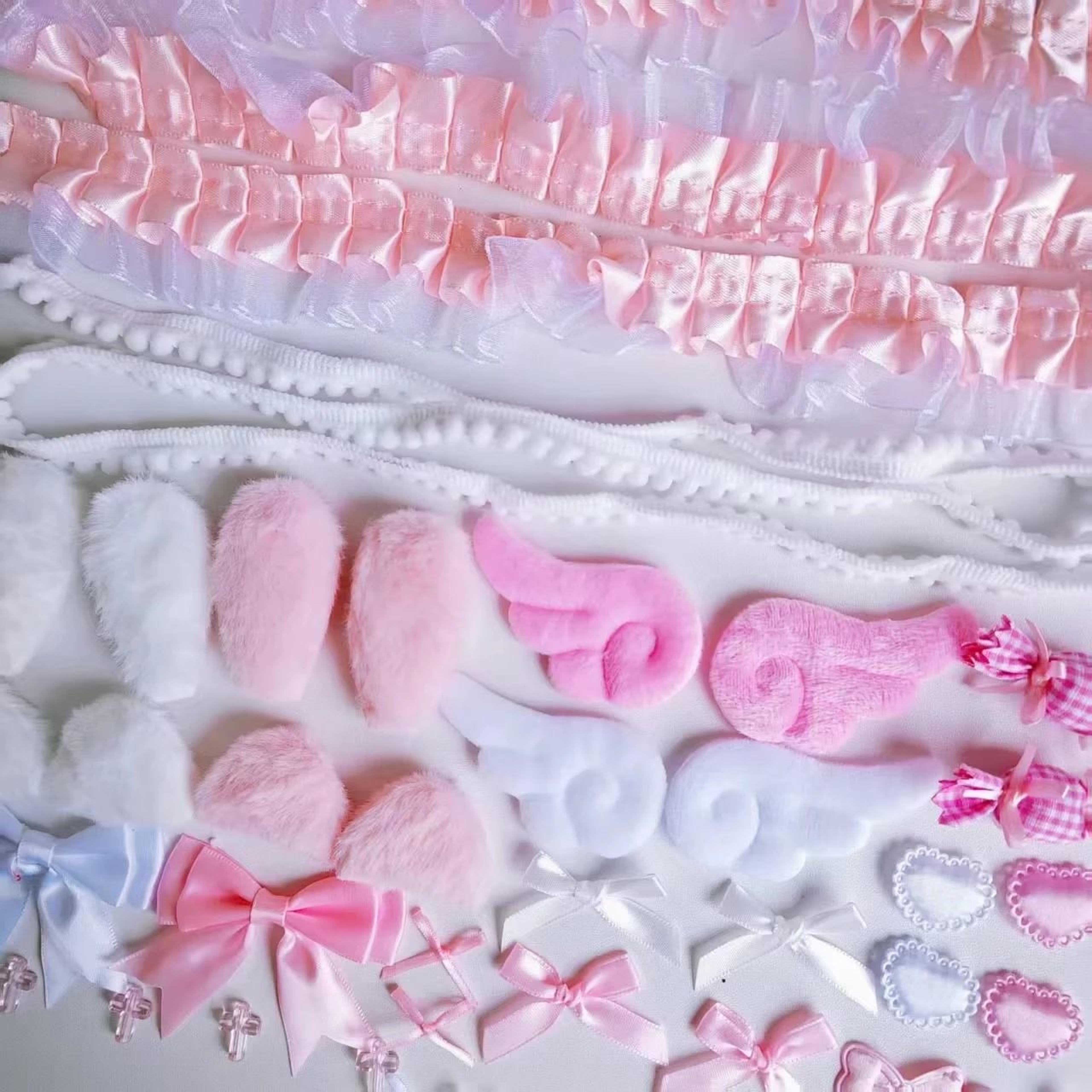 40 piece lace and plush craft kit with bunny ears, angel wings, and shapes