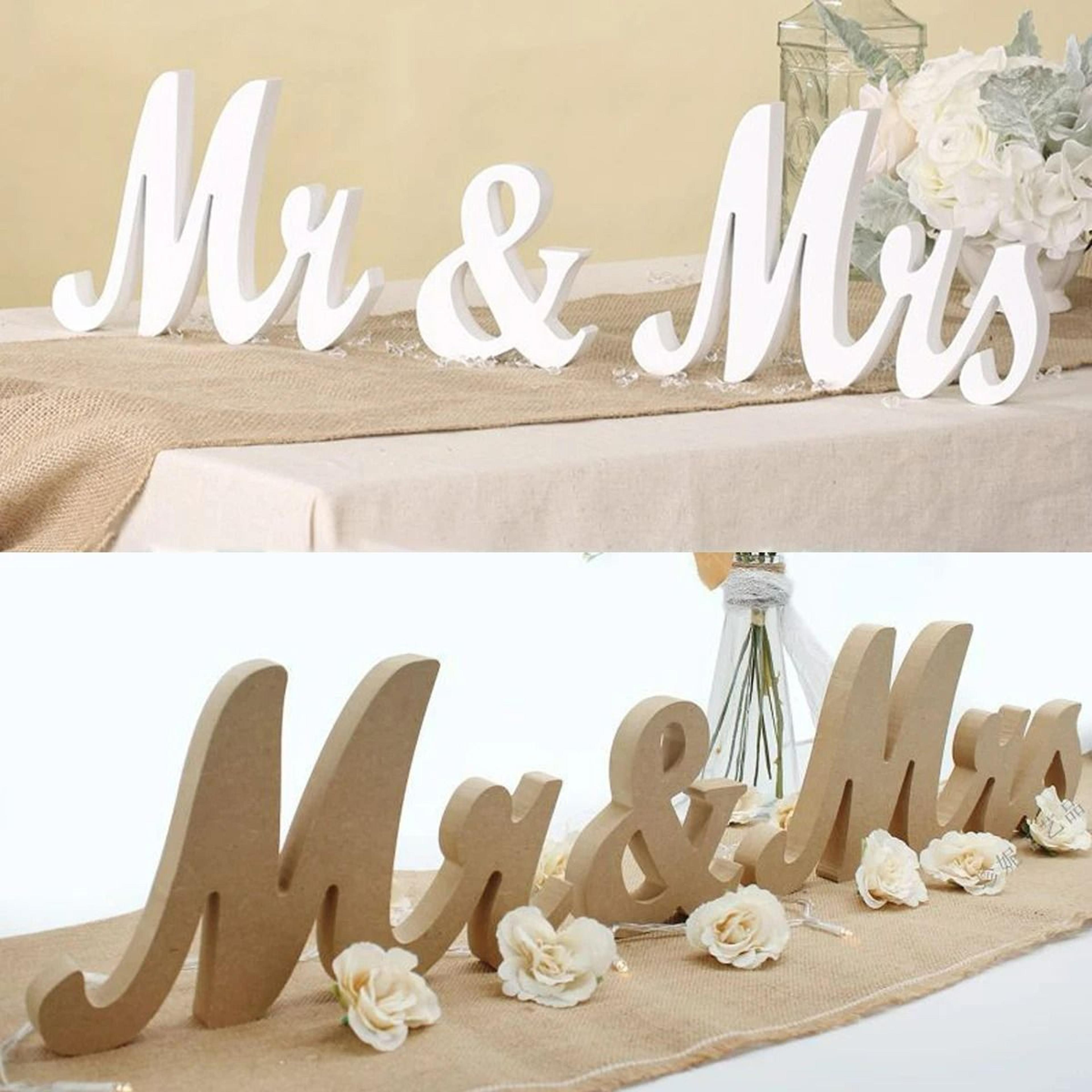 mr & mrs wooden letter sign set for wedding reception and photography decor