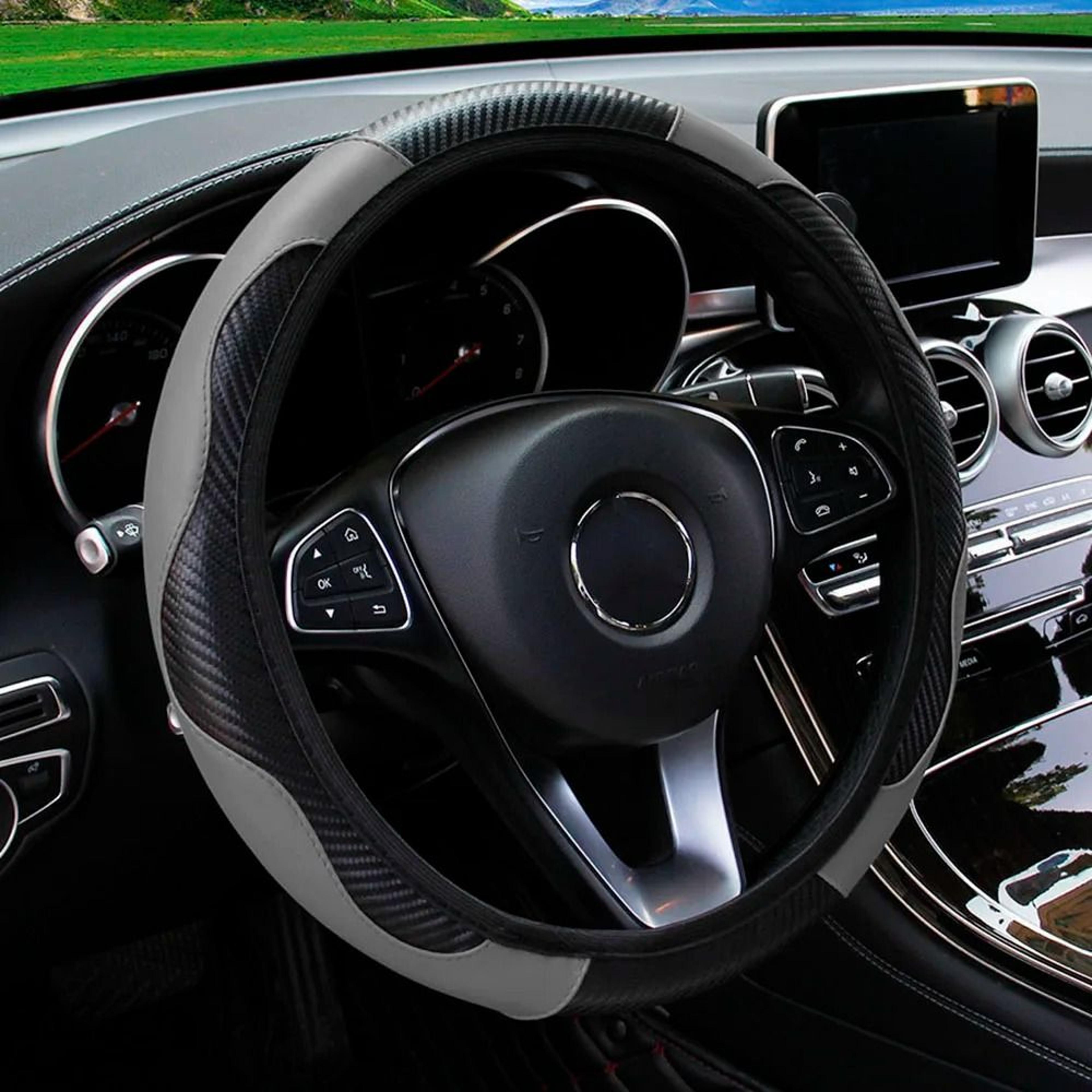 universal pu carbon fiber leather car steering wheel cover for 14.5 in to 15 in wheels