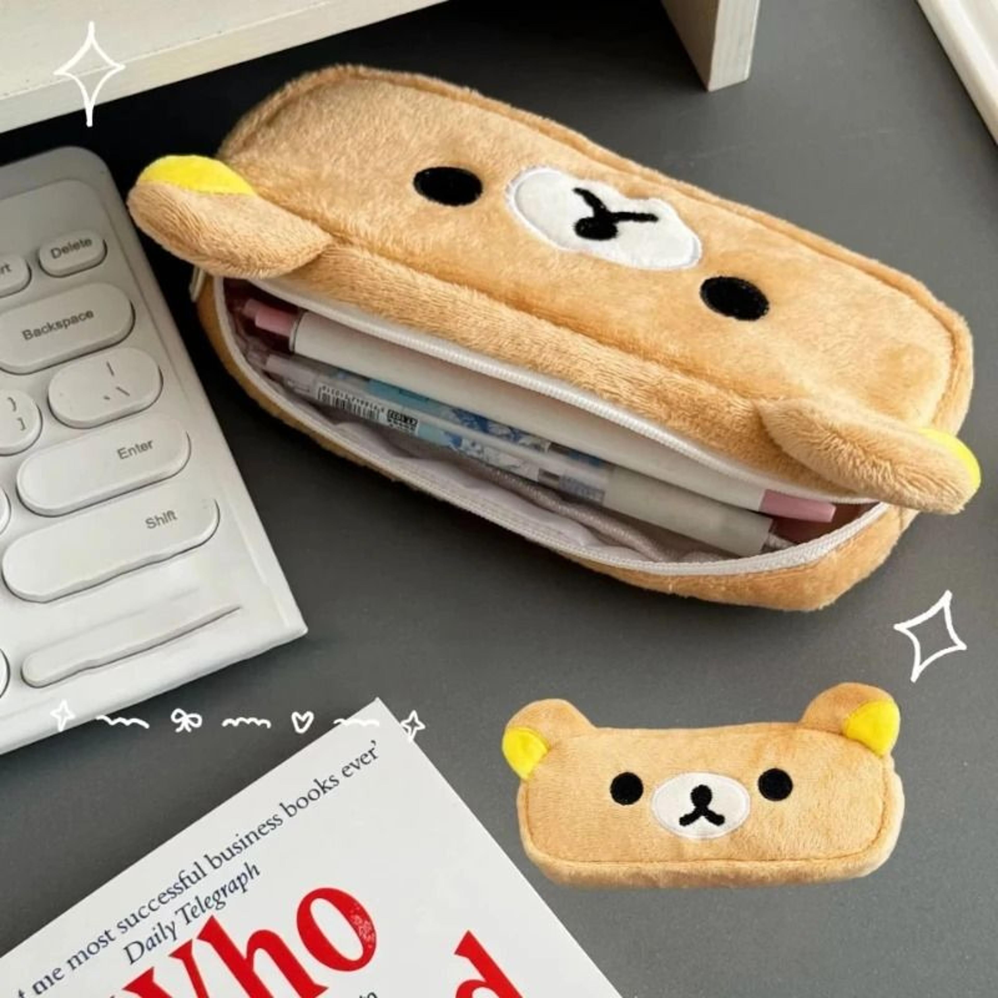 kawaii bear pencil case and large capacity cute cartoon pen organizer bag