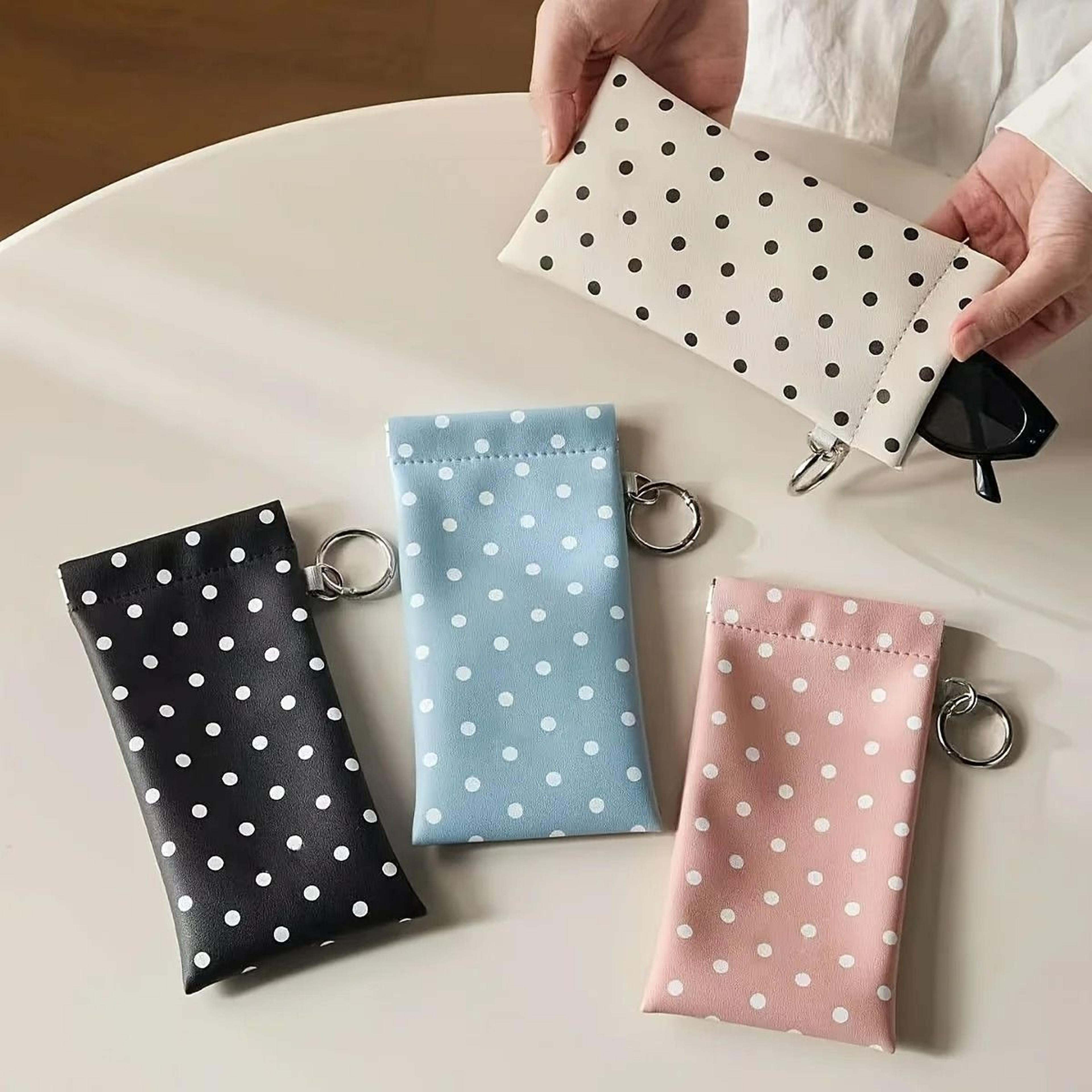 faux leather cute polka dot magnetic glasses pouch with hook and built-in lens cloth