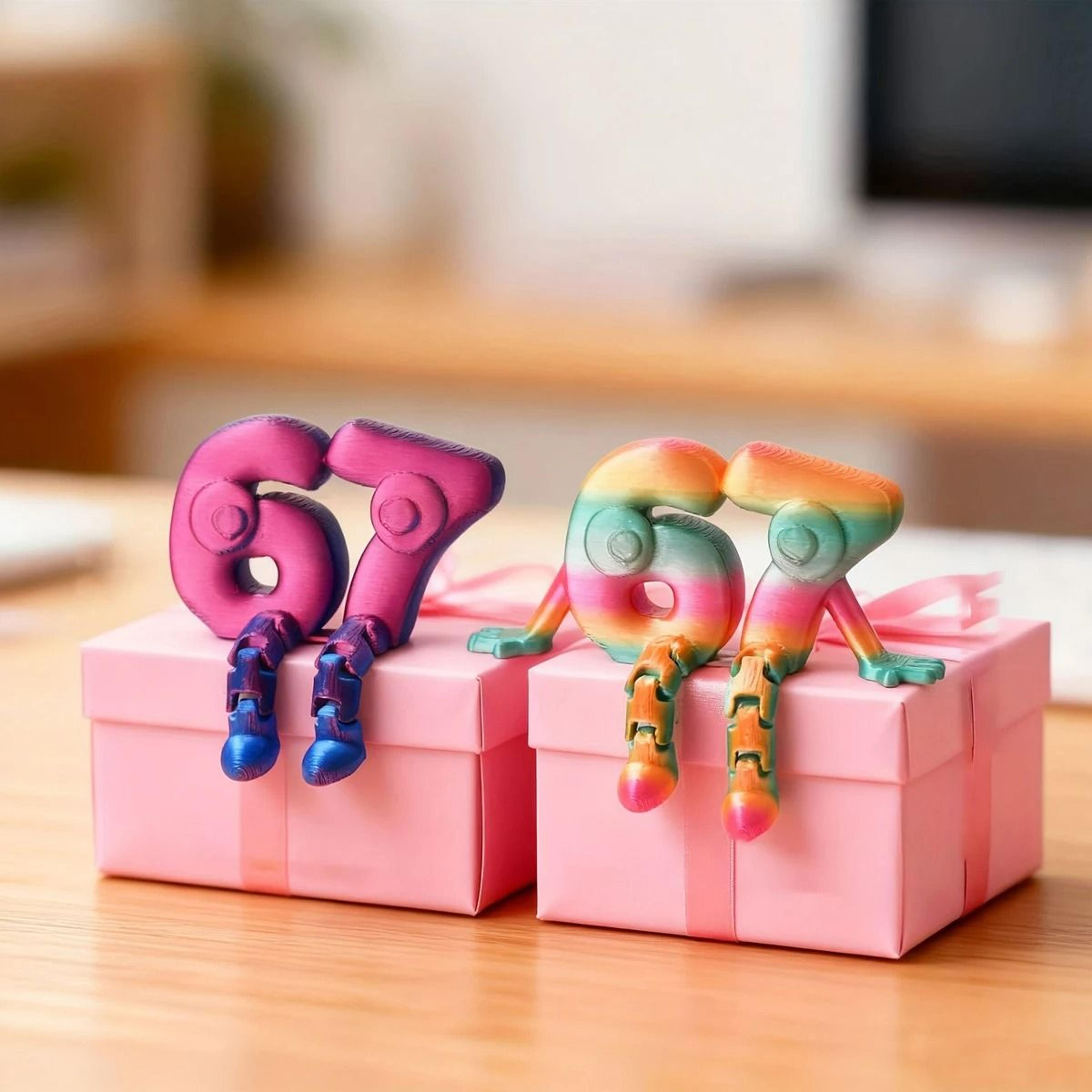 double six-seven number collectible figurine for desk decor and 67th anniversary celebrations