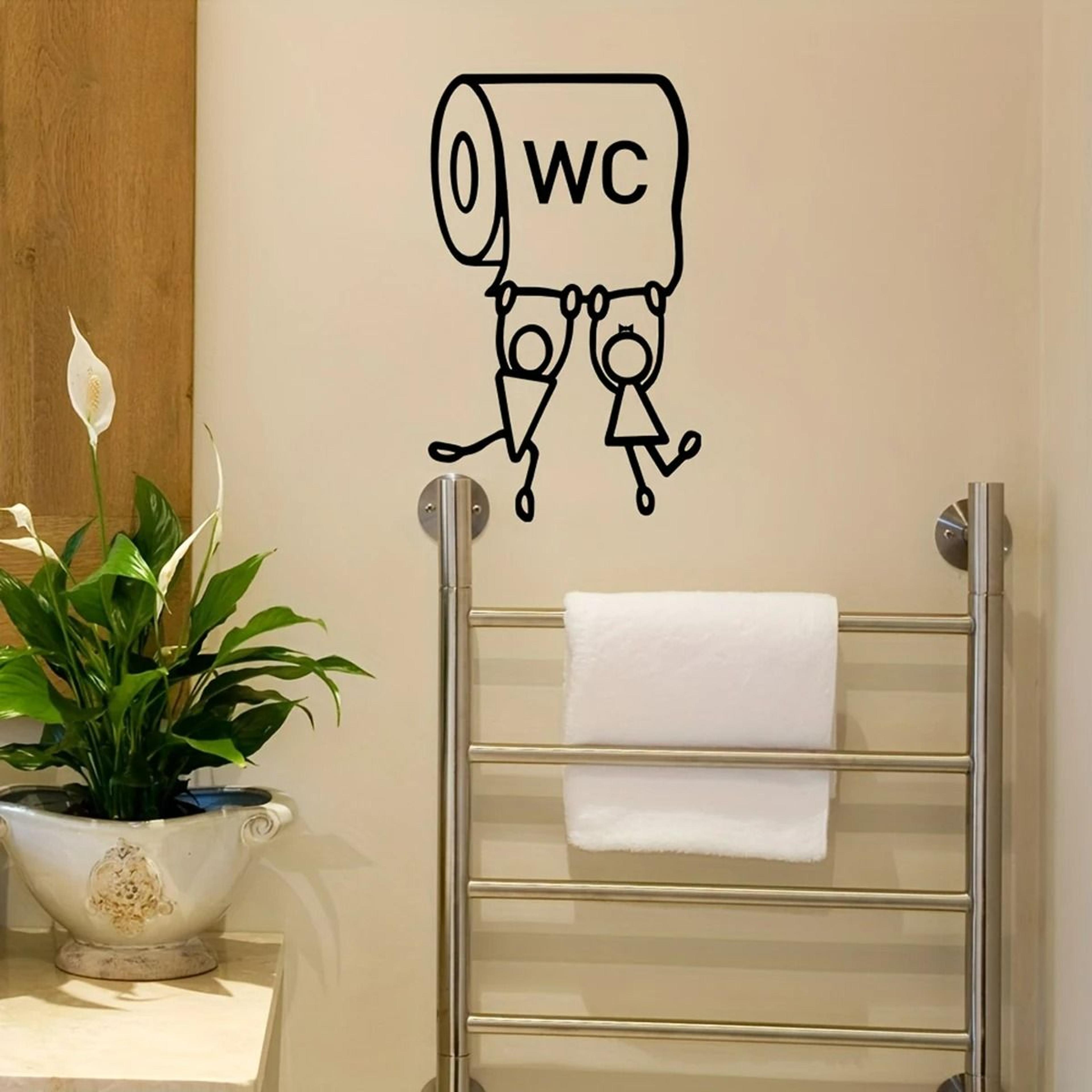 cartoon "wc" humorous toilet wall art sticker and bathroom decor decal