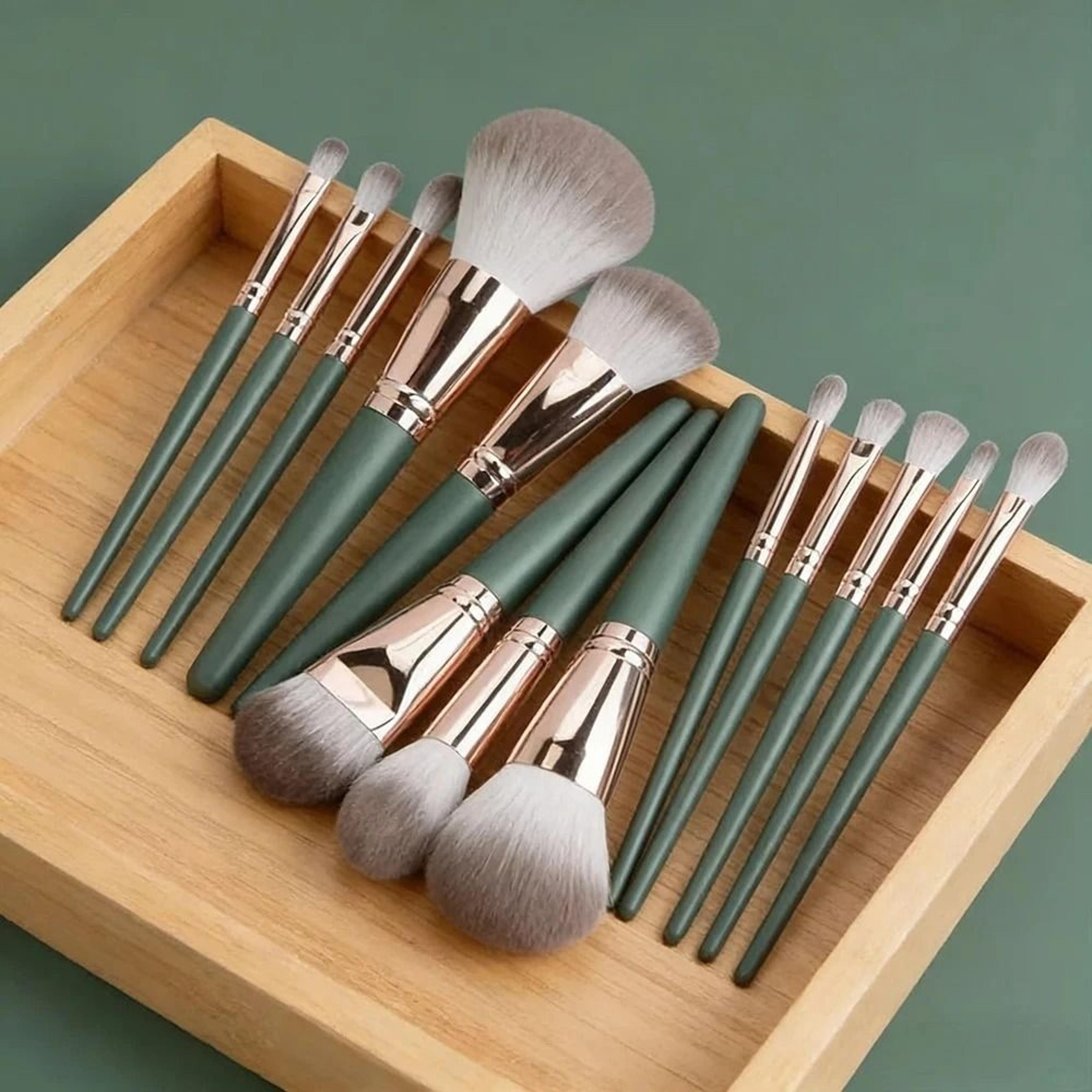 14-piece cosmetic powder blush and blending makeup brush set with storage bag