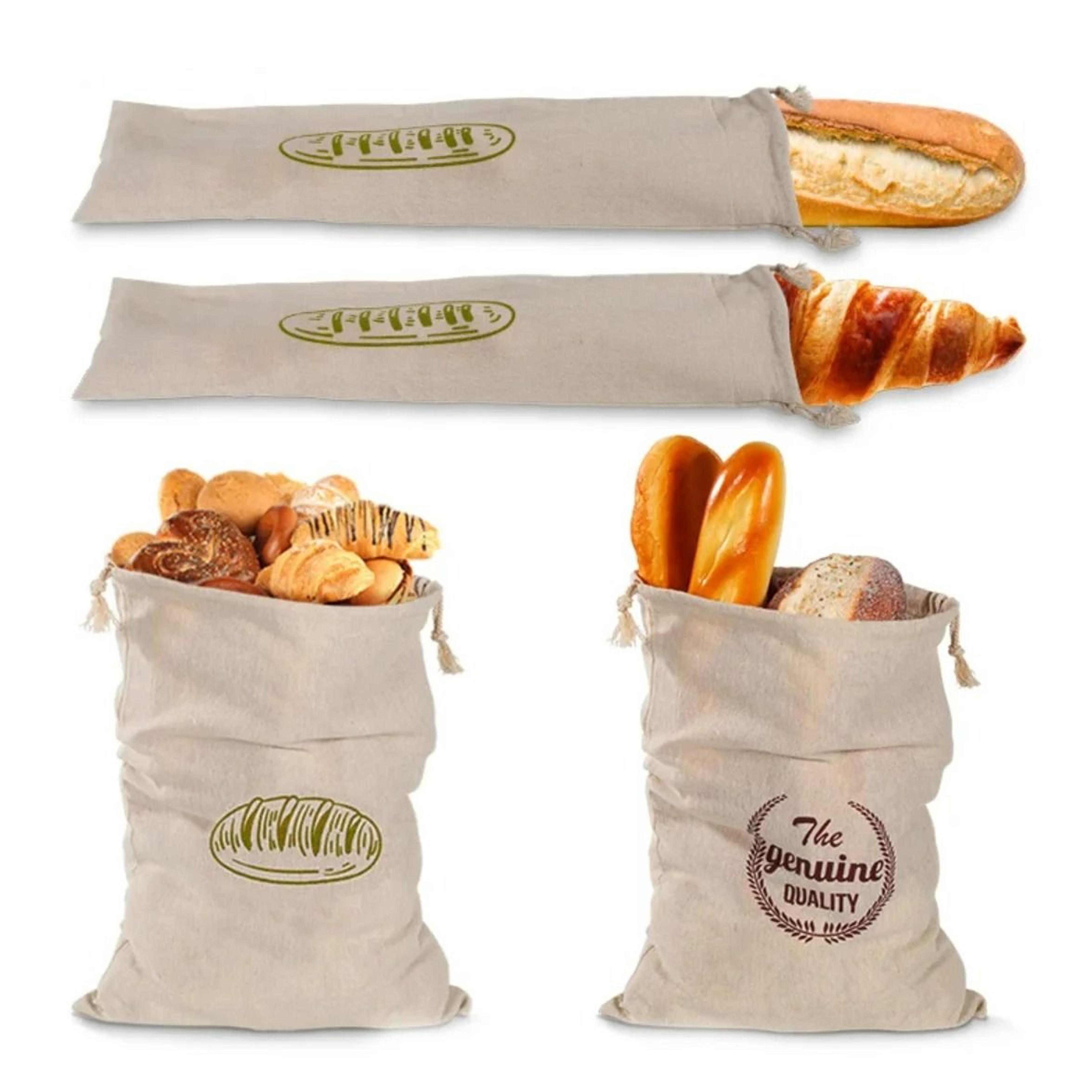 reusable linen drawstring bread bag for homemade artisan loaves and baguettes