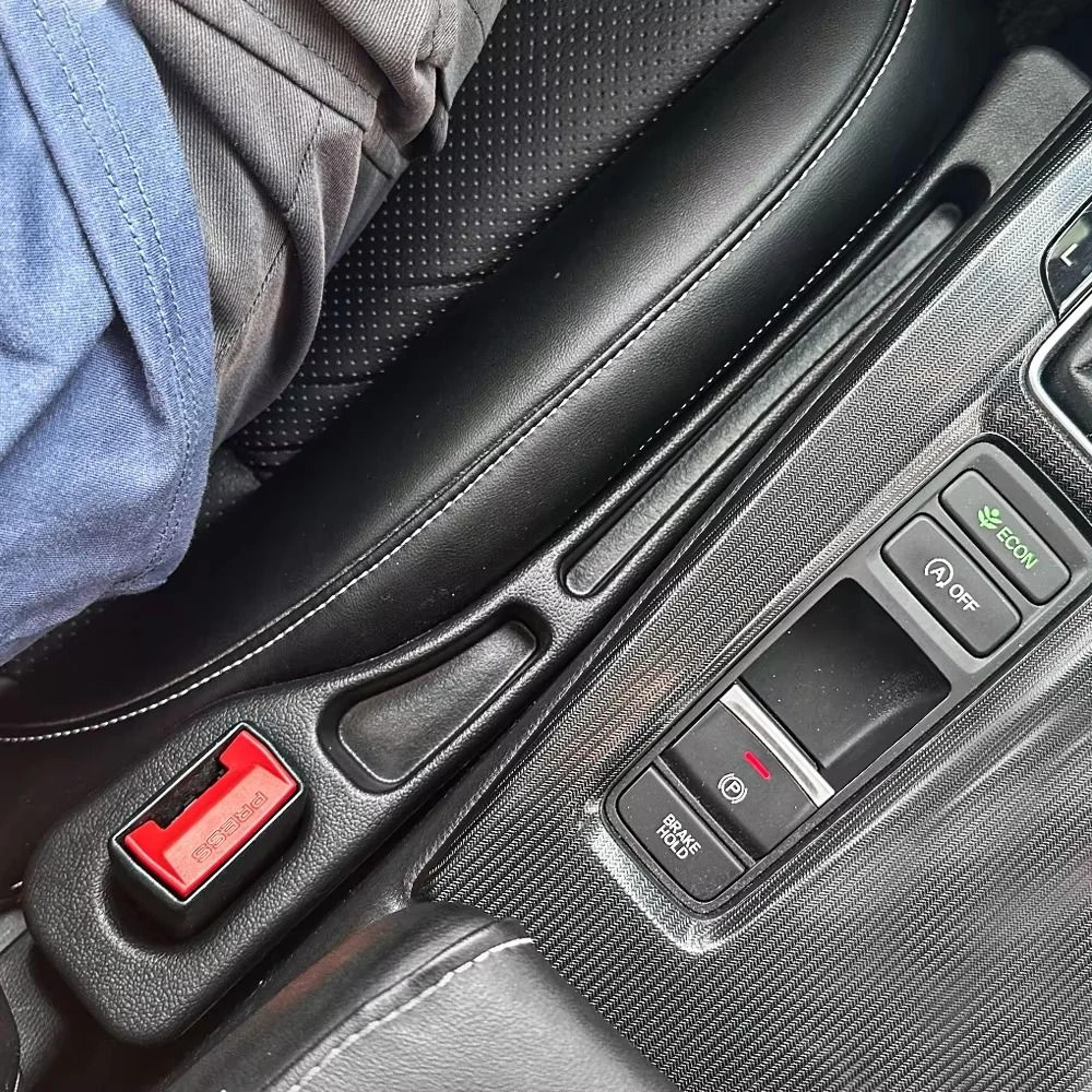 1-pair car seat gap filler set with dual-slot storage box and cable pass-through