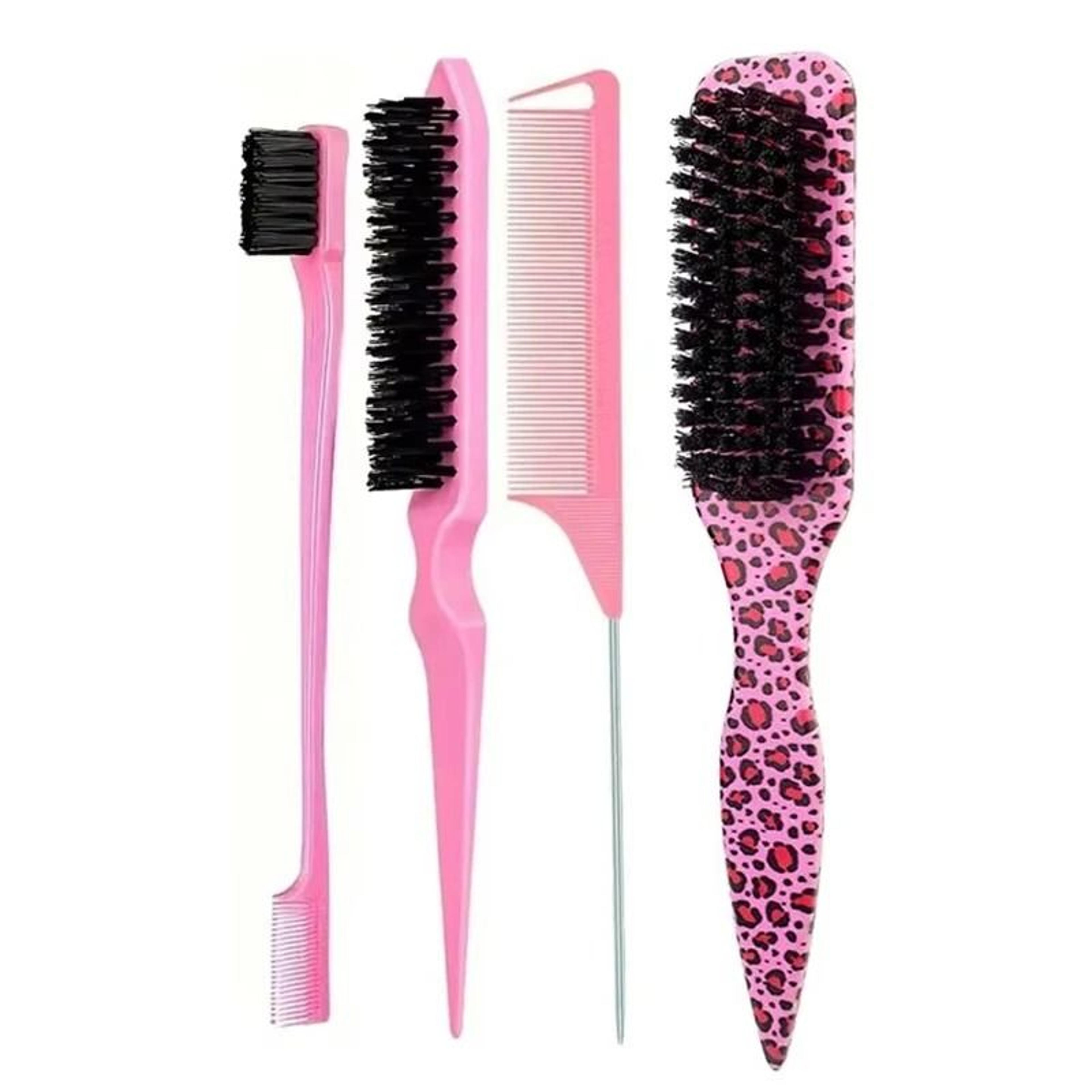 4-piece boar bristle slick-back hair brush and edge control styling set