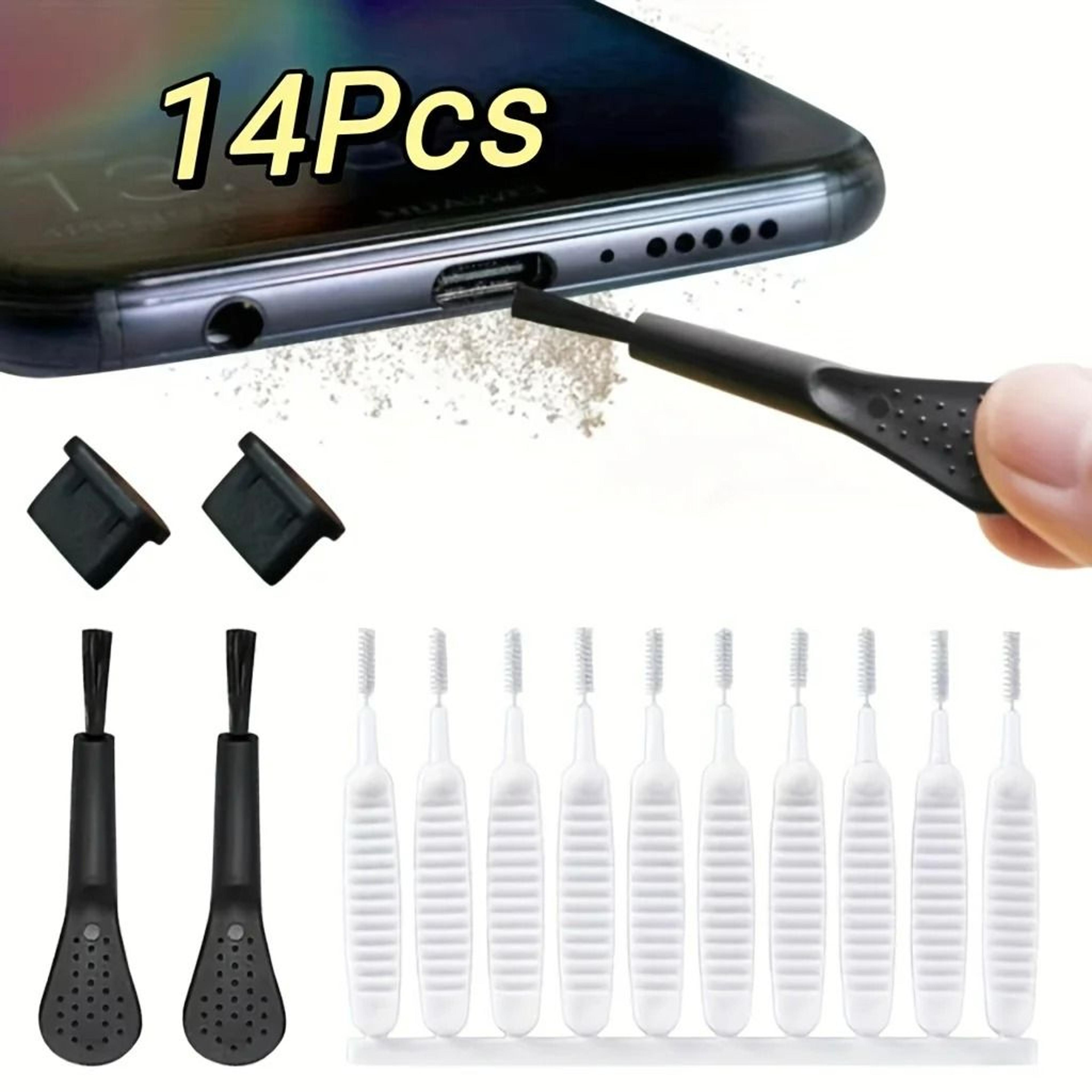 14-piece universal mobile phone charging port dust plug & cleaning brush kit