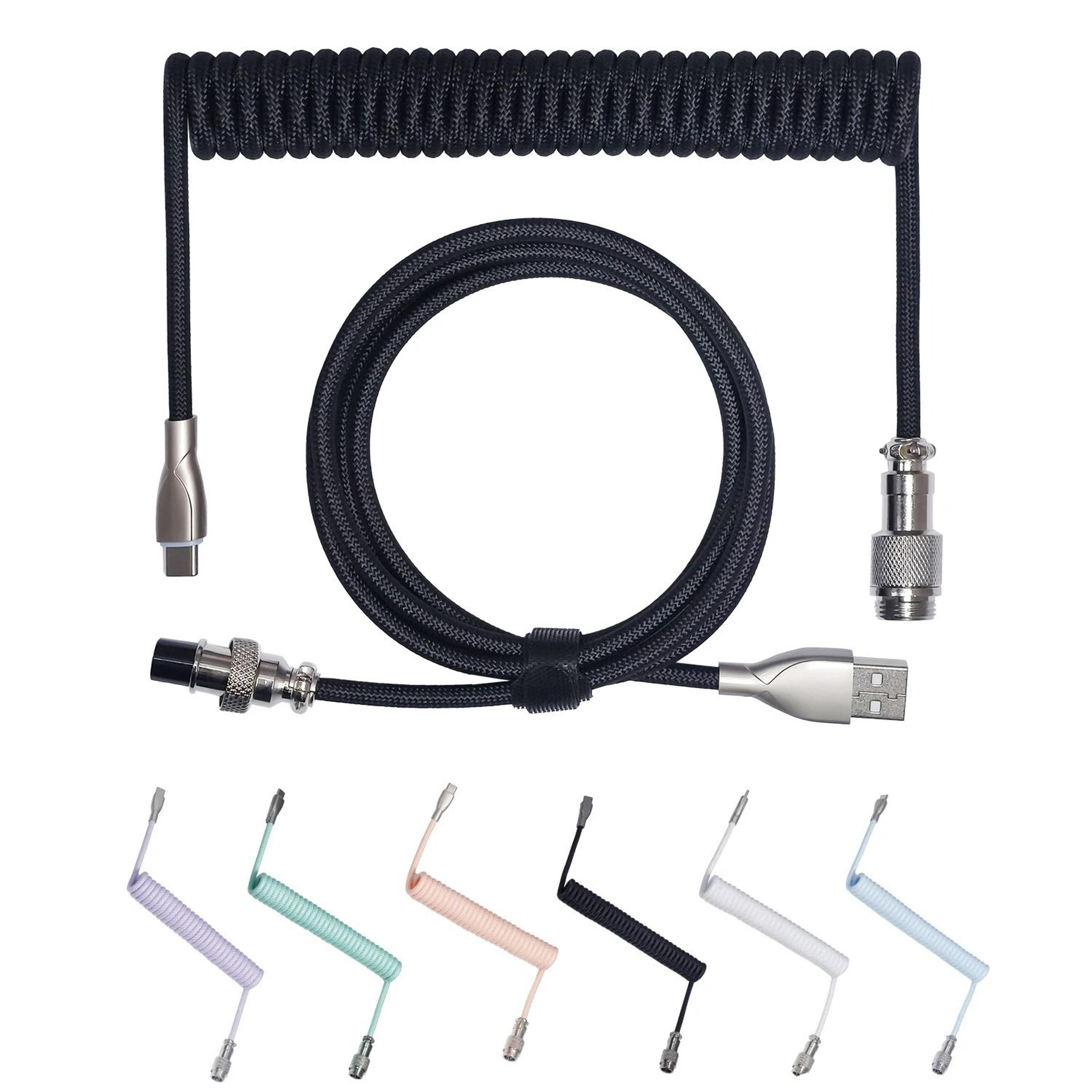 coiled mechanical keyboard aviator cable (usb-a to type-c braided macaron color)