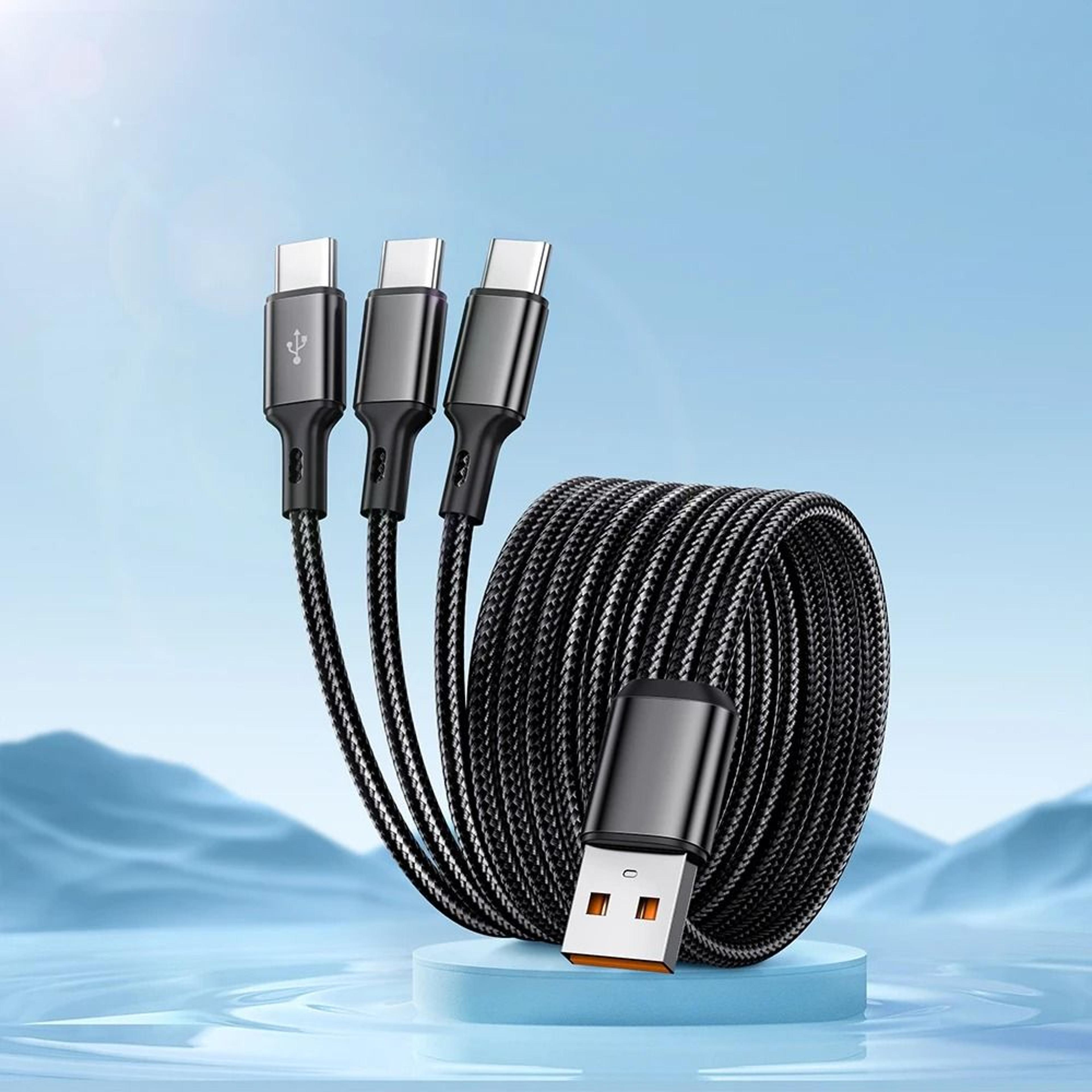 6a 120w high-speed 3-in-1 universal fast charging usb cable (type-c, micro-usb & lightning)