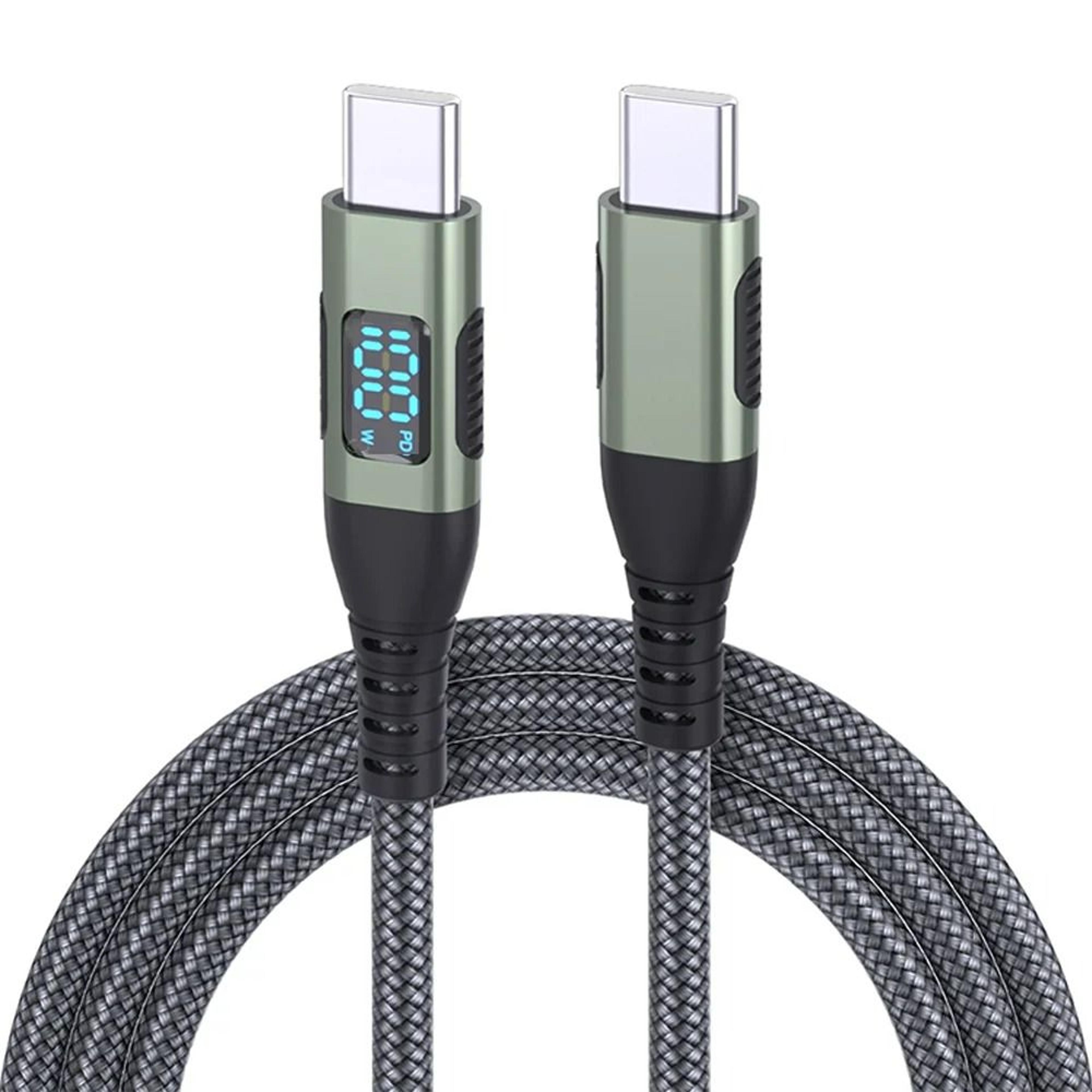 60w & 100w usb-c to usb-c fast charging nylon braided cable with real-time led power display (1m / 2m / 3m)